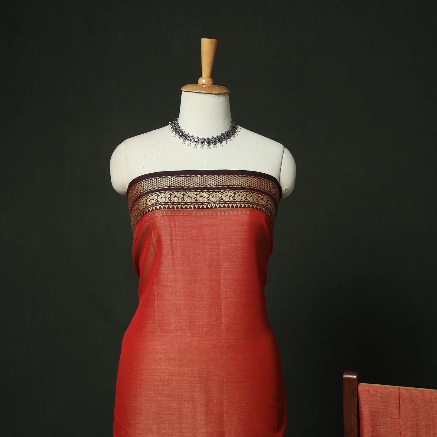 Red - Dharwad Woven Mercerised Cotton 3pc Unstitched Dress Material Suit Set 55
