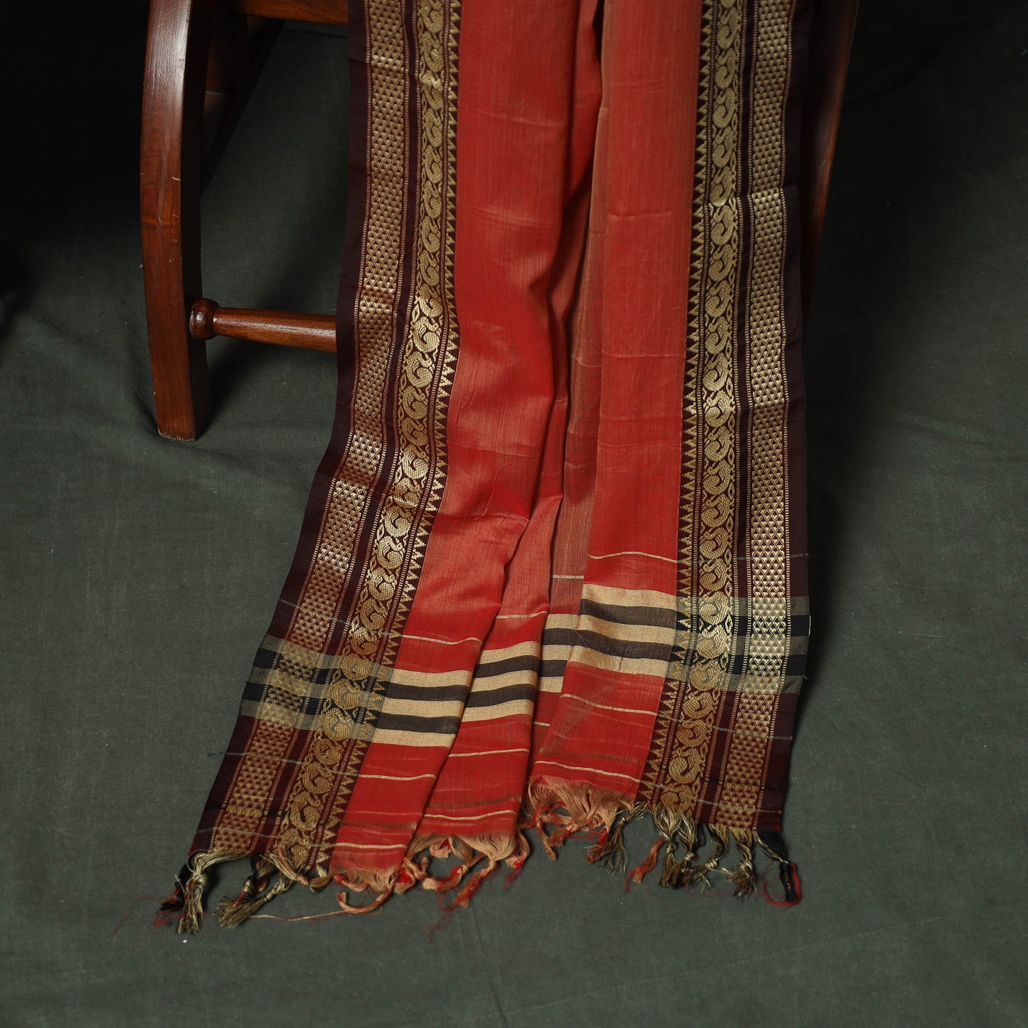 Red - Dharwad Woven Mercerised Cotton 3pc Unstitched Dress Material Suit Set 55