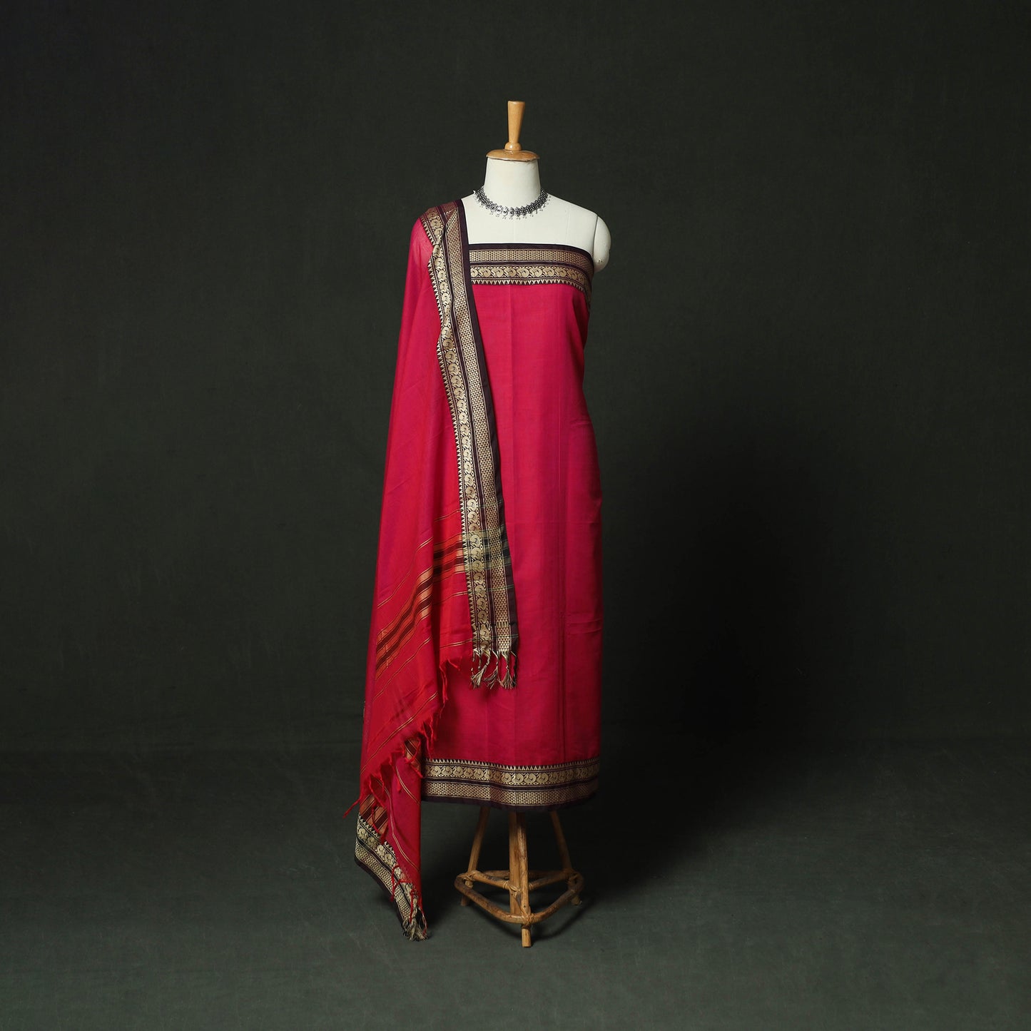 Pink - Dharwad Woven Mercerised Cotton 3pc Unstitched Dress Material Suit Set 58