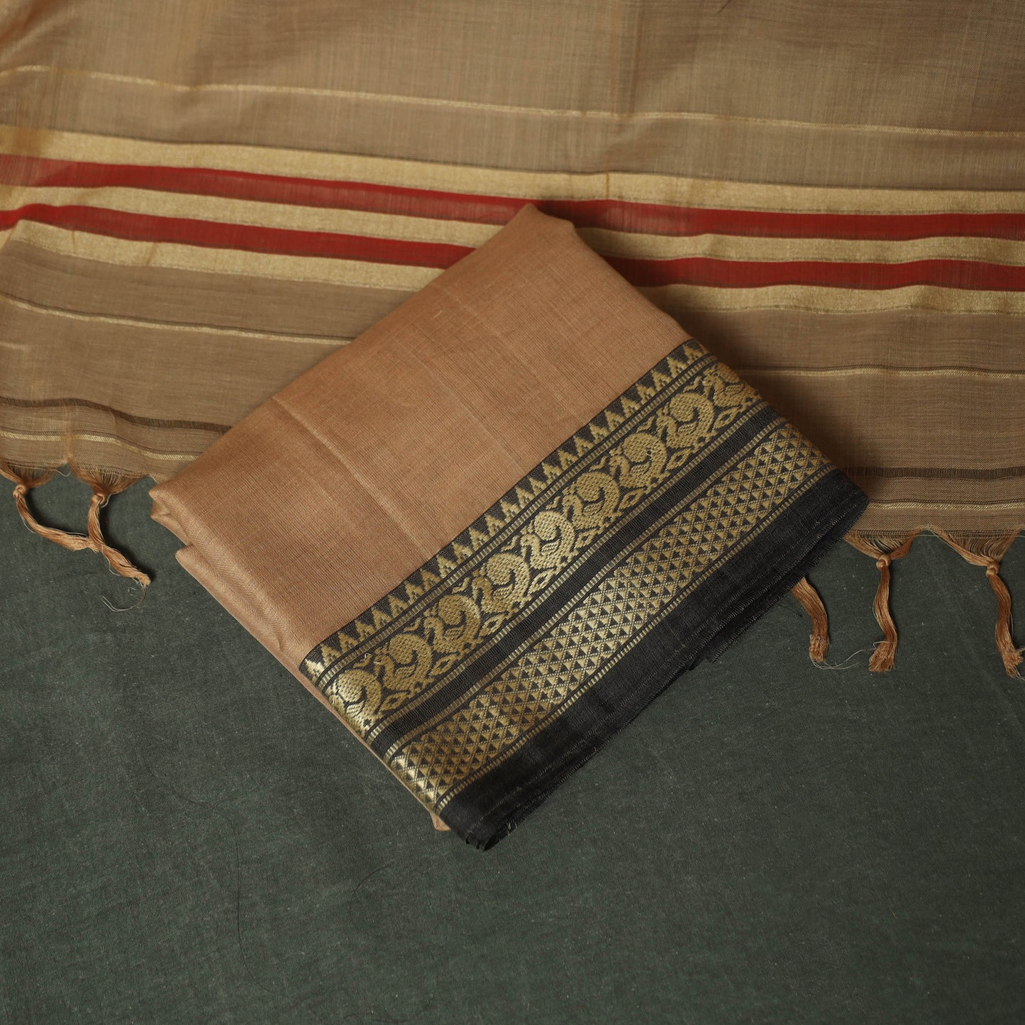 Beige - Dharwad Woven Mercerised Cotton 3pc Unstitched Dress Material Suit Set 59
