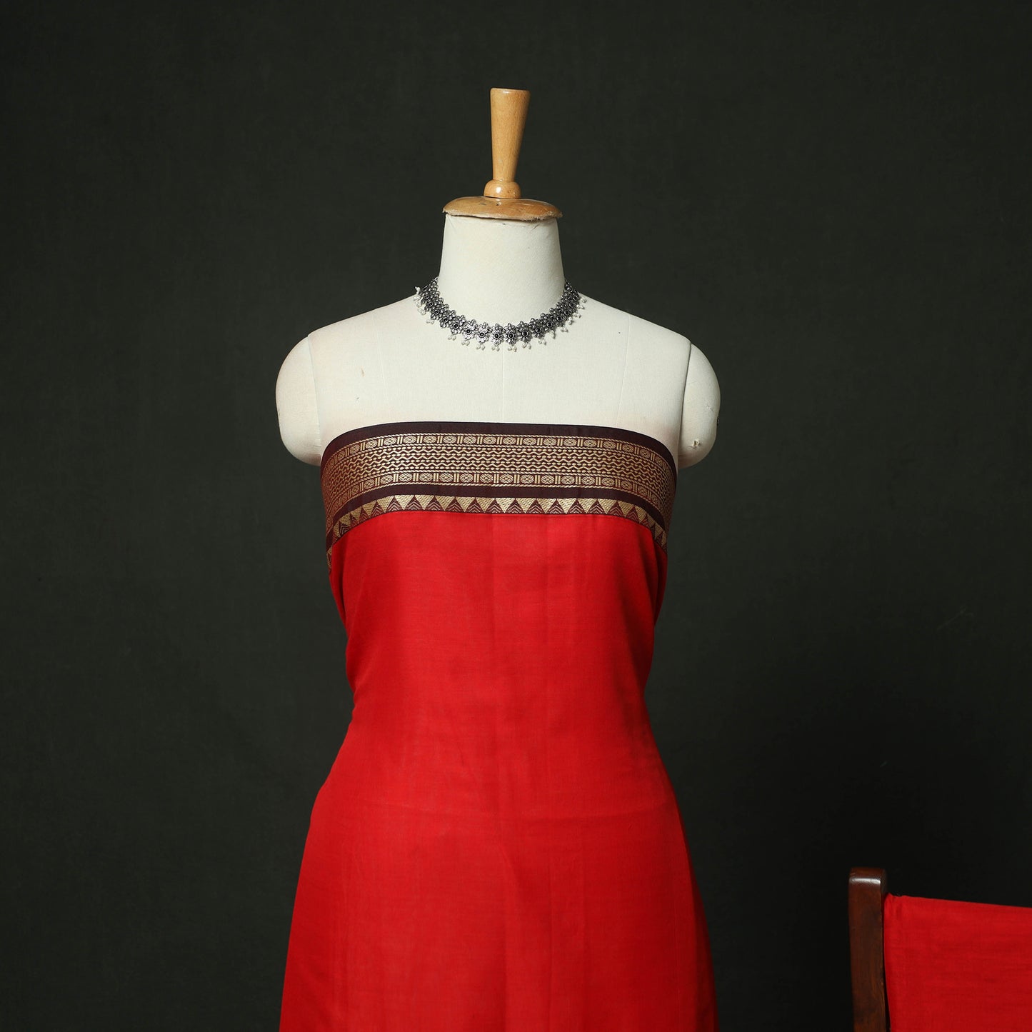 Red - Dharwad Woven Mercerised Cotton 3pc Unstitched Dress Material Suit Set 61