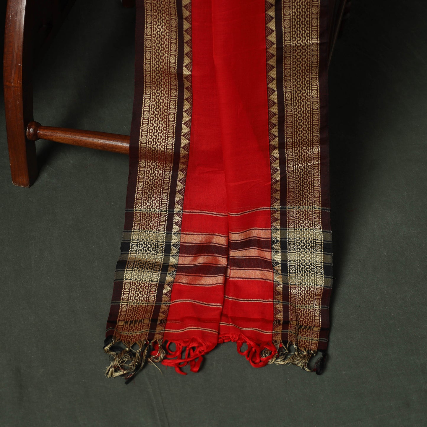 Red - Dharwad Woven Mercerised Cotton 3pc Unstitched Dress Material Suit Set 61