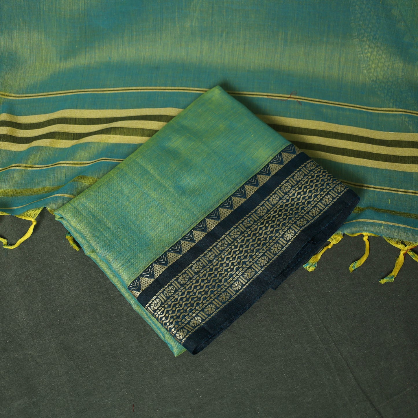 Green - Dharwad Woven Mercerised Cotton 3pc Unstitched Dress Material Suit Set 62