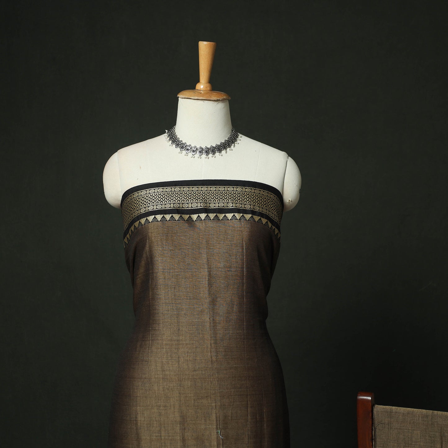 Gray - Dharwad Woven Mercerised Cotton 3pc Unstitched Dress Material Suit Set 65