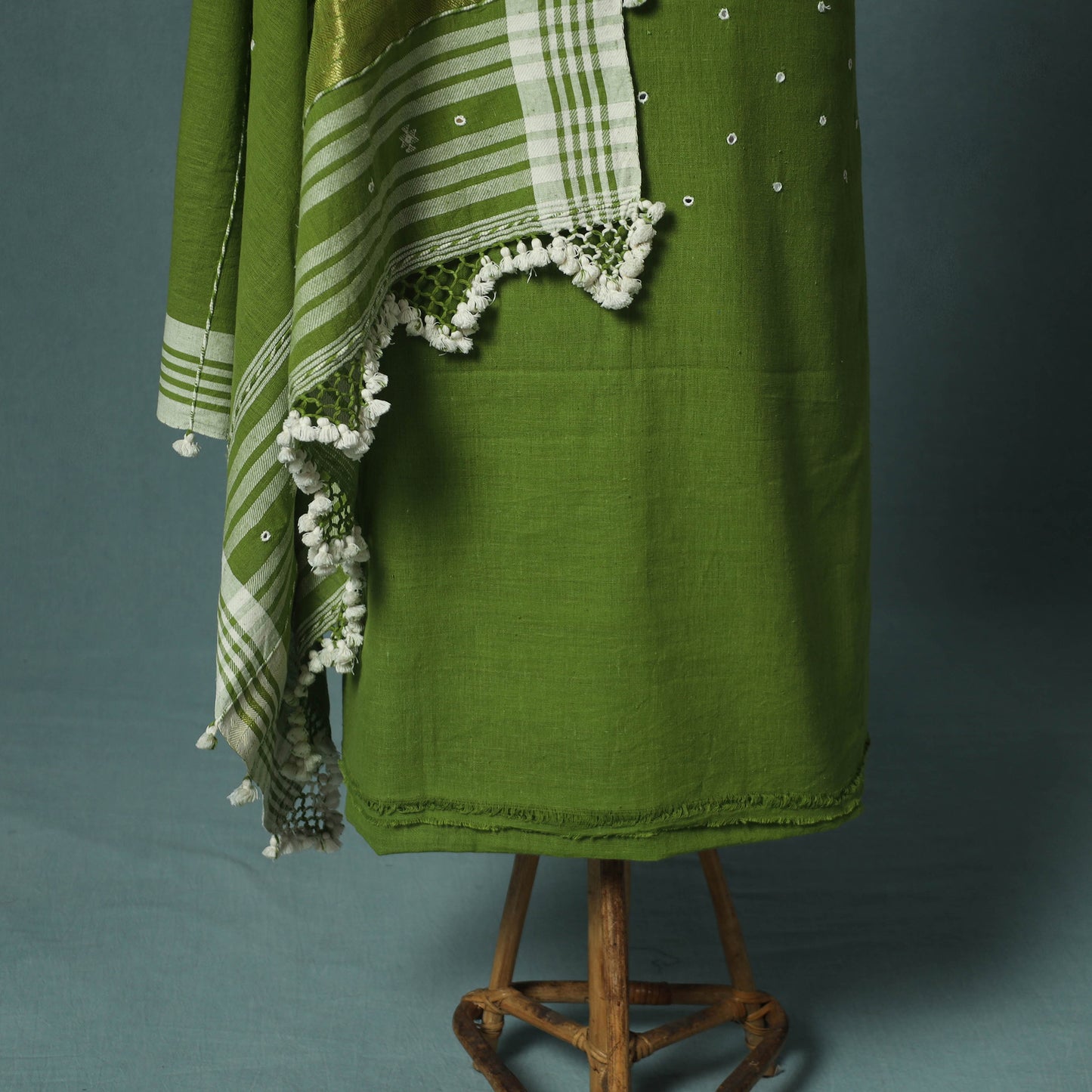 Kutch Bhujodi Handloom Kala Cotton 3pc Unstitched Dress Material Suit Set 01