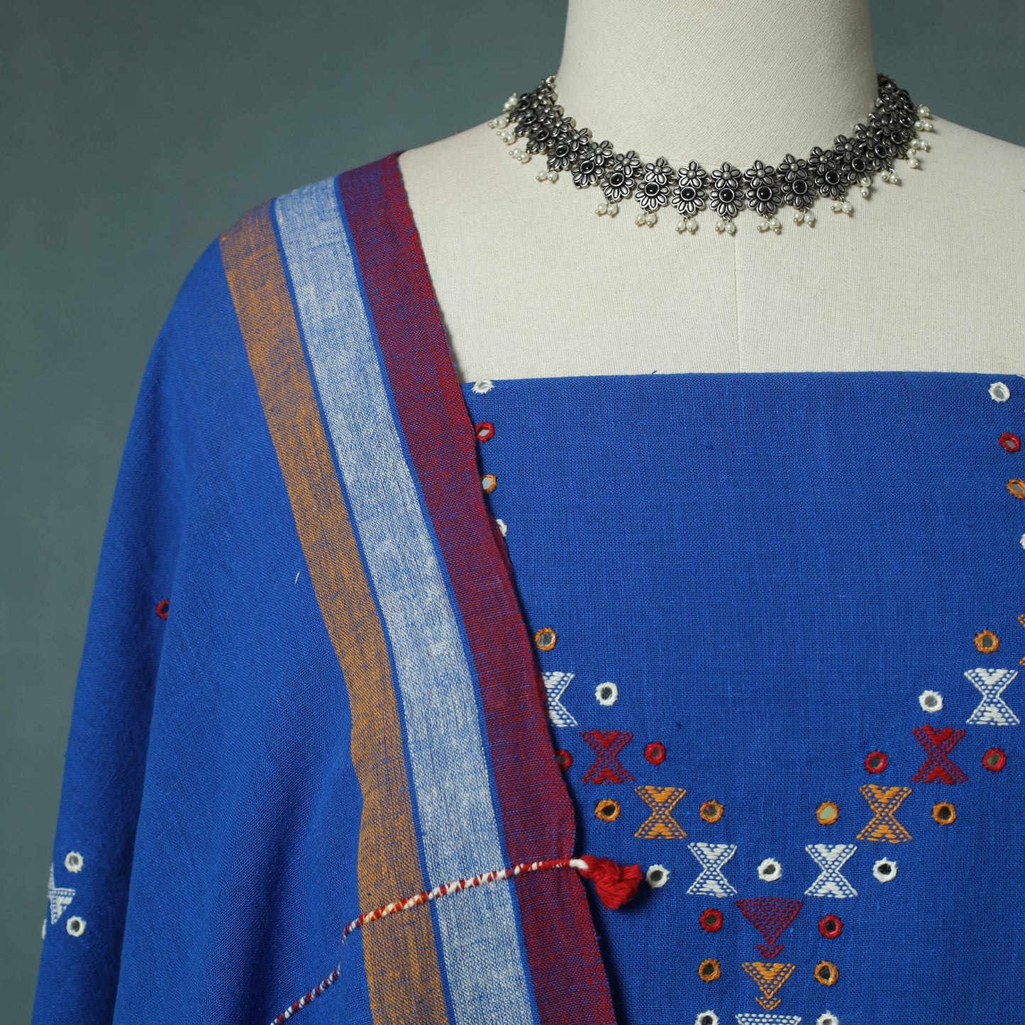 Kutch Bhujodi Handloom Kala Cotton 3pc Unstitched Dress Material Suit Set 02