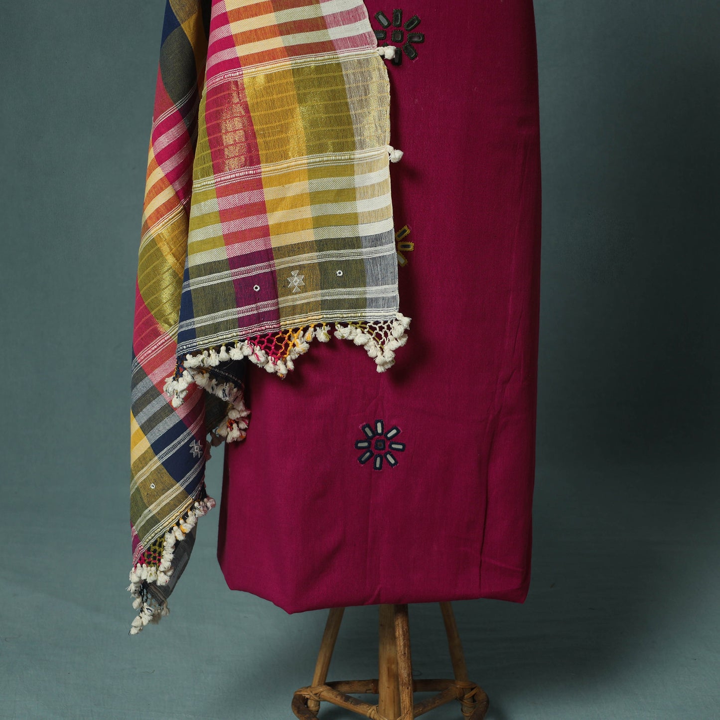 Kutch Bhujodi Handloom Kala Cotton 3pc Unstitched Dress Material Suit Set 04