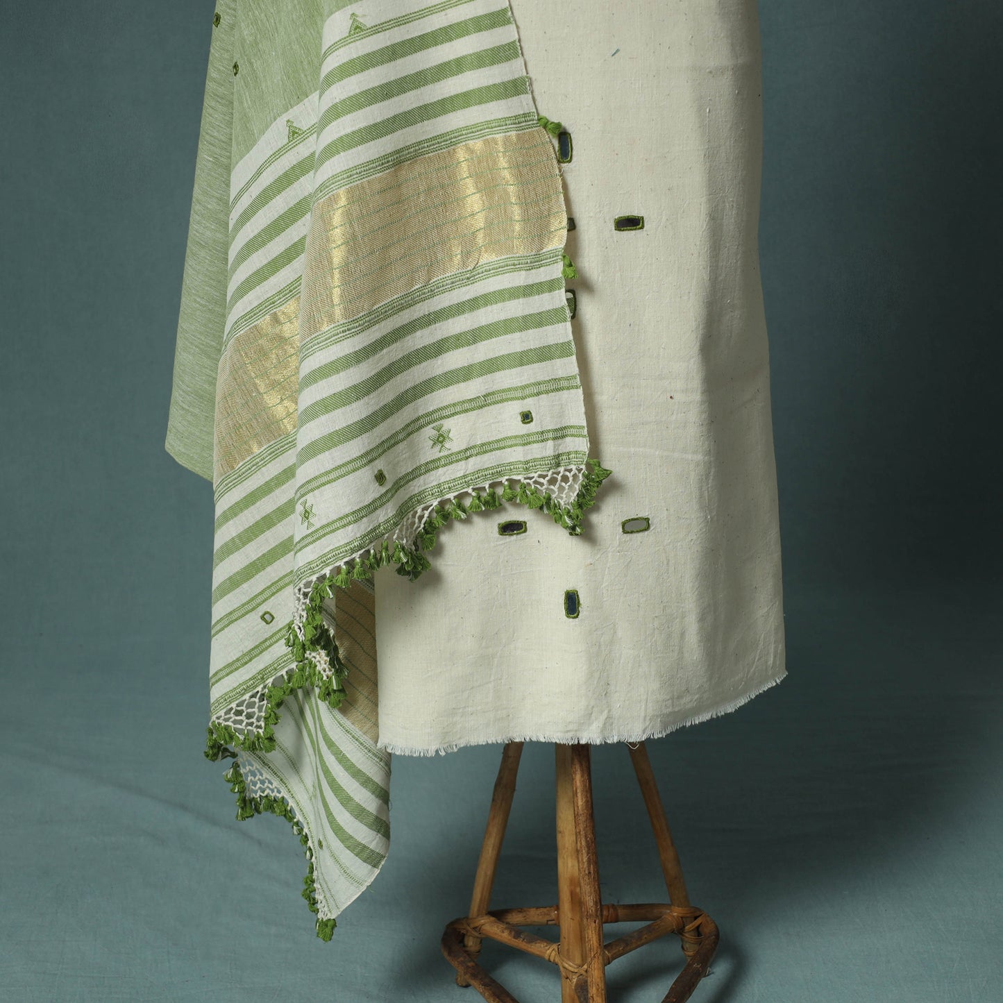 Kutch Bhujodi Handloom Kala Cotton 3pc Unstitched Dress Material Suit Set 06