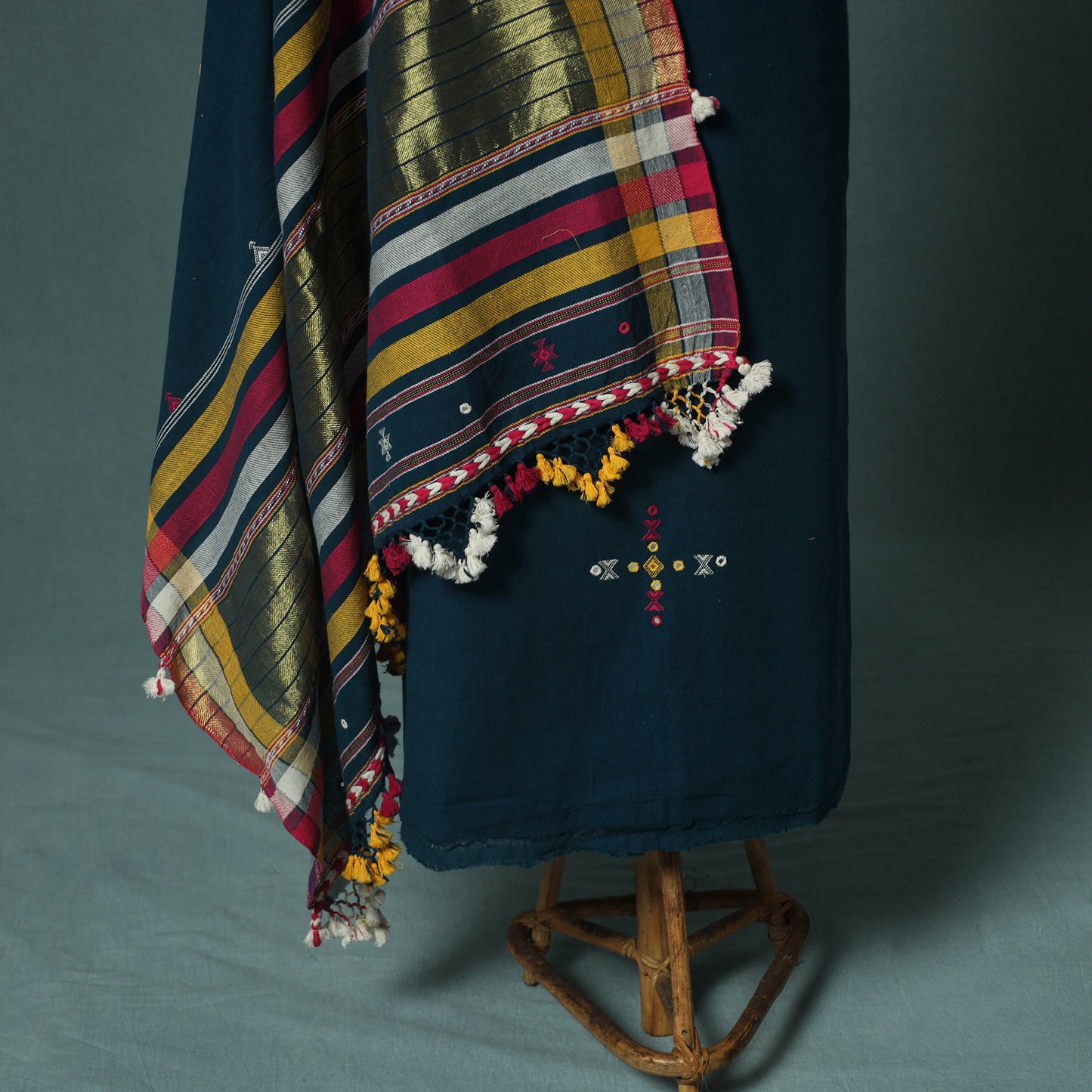 Kutch Bhujodi Handloom Kala Cotton 3pc Unstitched Dress Material Suit Set 07