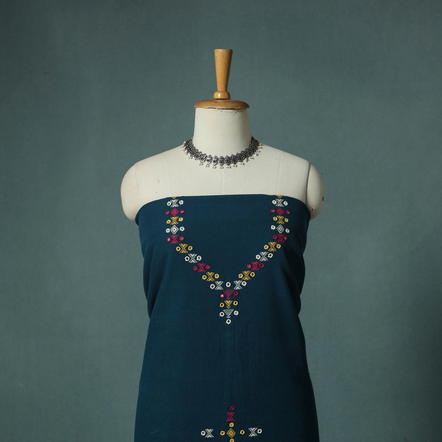 Kutch Bhujodi Handloom Kala Cotton 3pc Unstitched Dress Material Suit Set 07