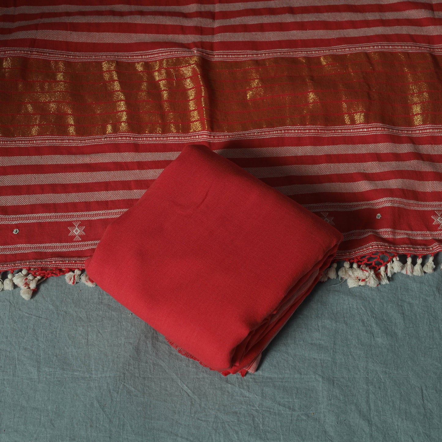 Kutch Bhujodi Handloom Kala Cotton 3pc Unstitched Dress Material Suit Set 02