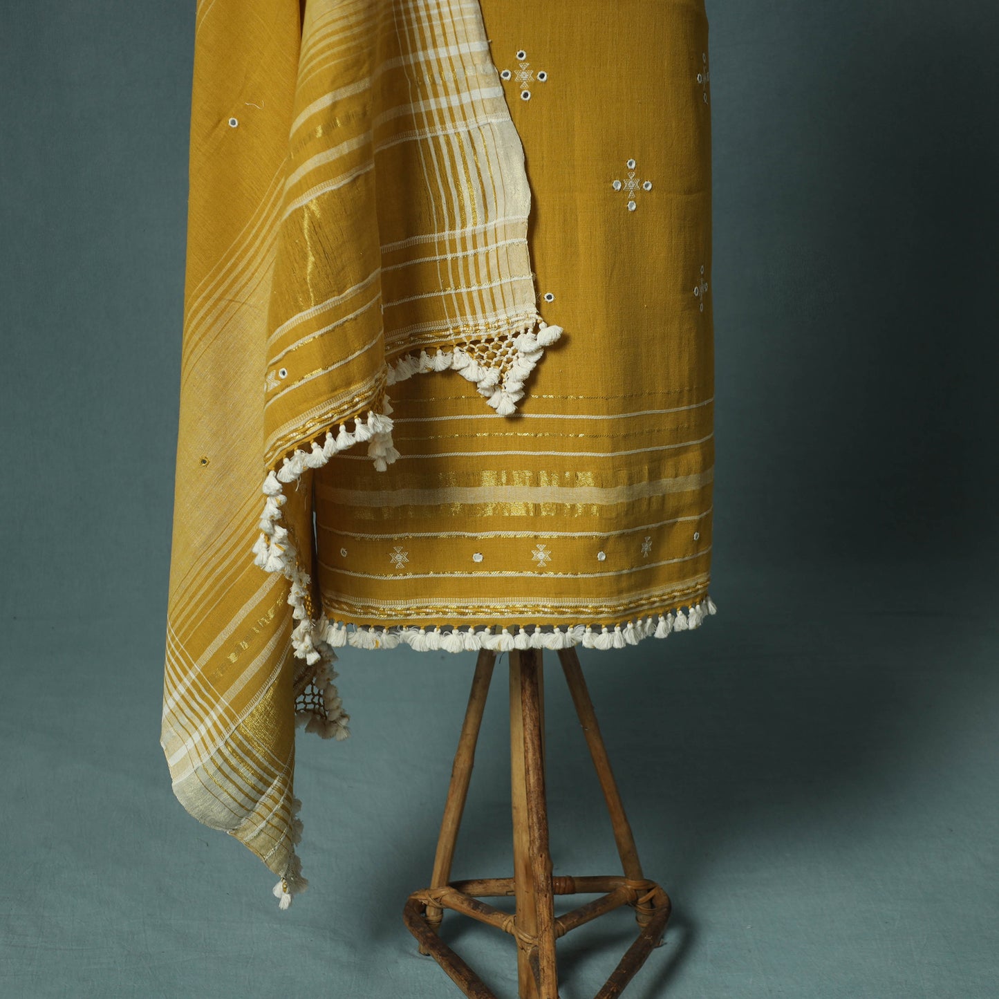 Kutch Bhujodi Handloom Kala Cotton 3pc Unstitched Dress Material Suit Set 03