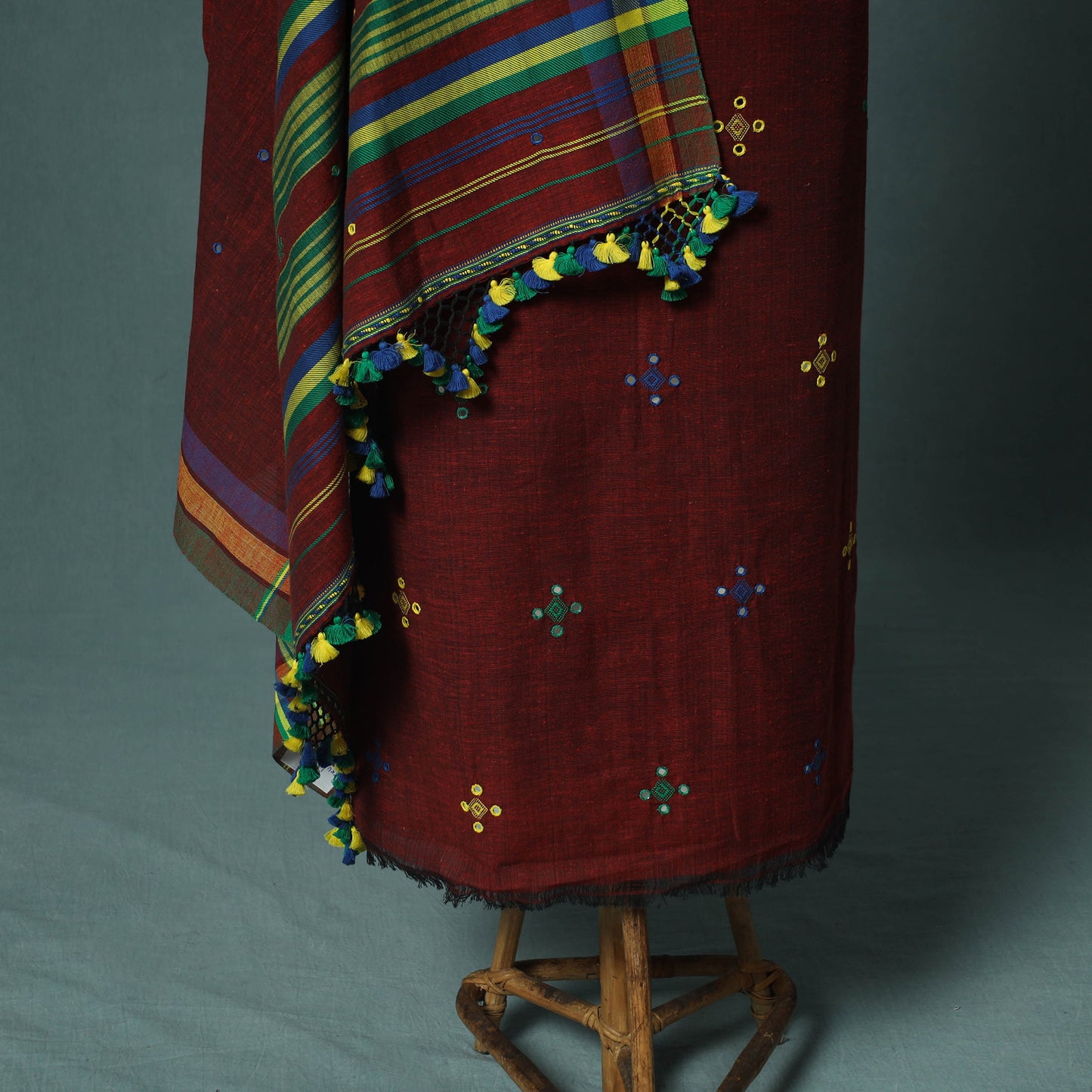 Kutch Bhujodi Handloom Kala Cotton 3pc Unstitched Dress Material Suit Set 04