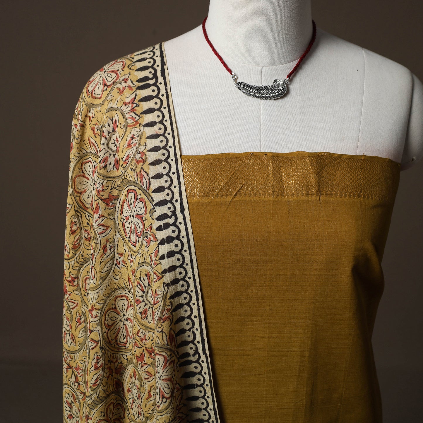Mangalagiri Handwoven Cotton 2pc Unstitched Dress Material Kurta Set with Jewellery 04