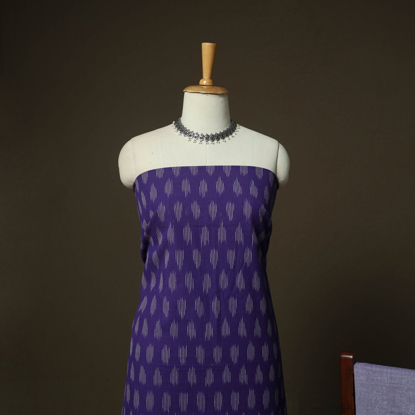 Purple - Pochampally Ikat Weave 3pc Cotton Unstitched Dress Material Suit Set 04