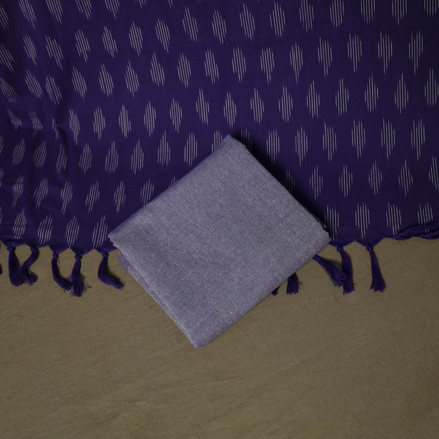 Purple - Pochampally Ikat Weave 3pc Cotton Unstitched Dress Material Suit Set 04