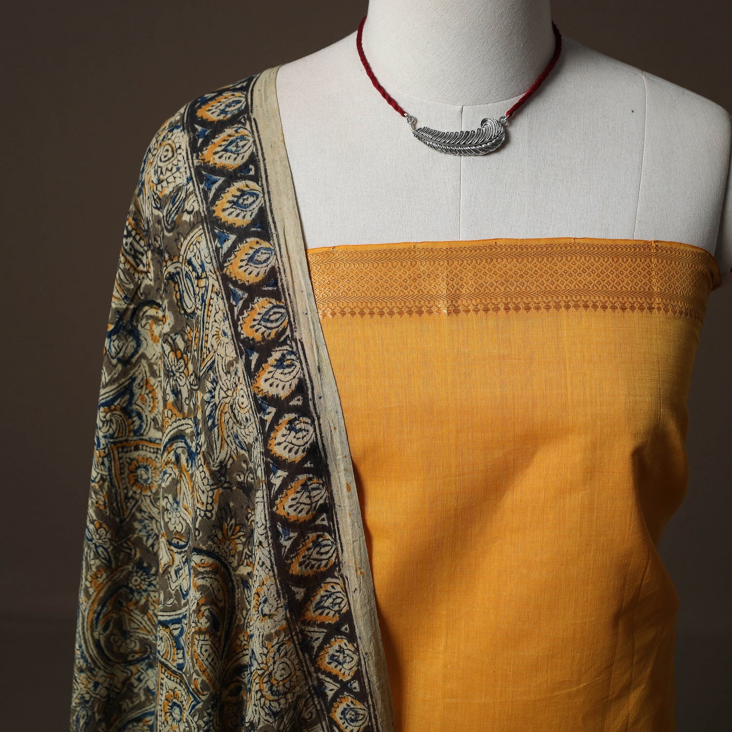 Mangalagiri Handwoven Cotton 2pc Unstitched Dress Material Kurta Set with Jewellery 11
