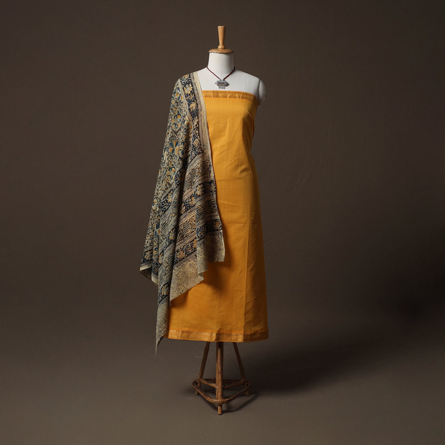 Mangalagiri Handwoven Cotton 2pc Unstitched Dress Material Kurta Set with Jewellery 13