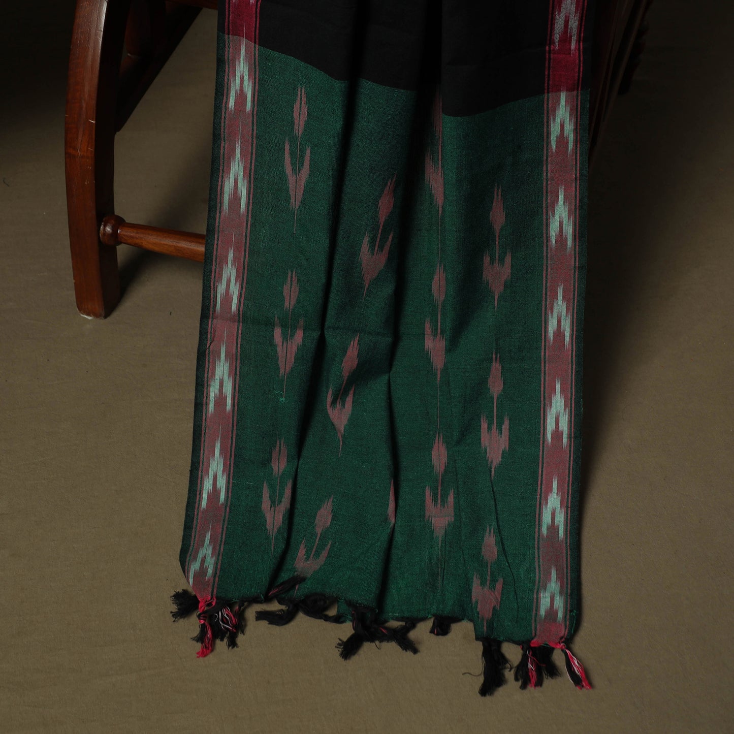 Green - Pochampally Ikat Weave 3pc Cotton Unstitched Dress Material Suit Set 06