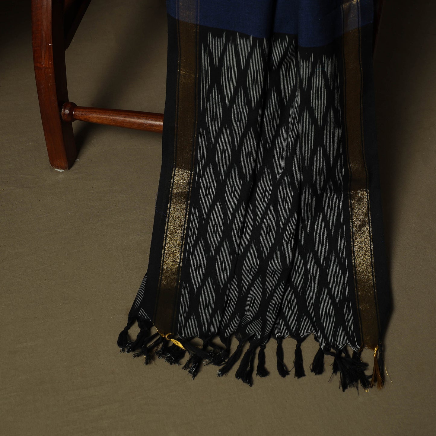 Black - Pochampally Ikat Weave 3pc Cotton Unstitched Dress Material Suit Set 08
