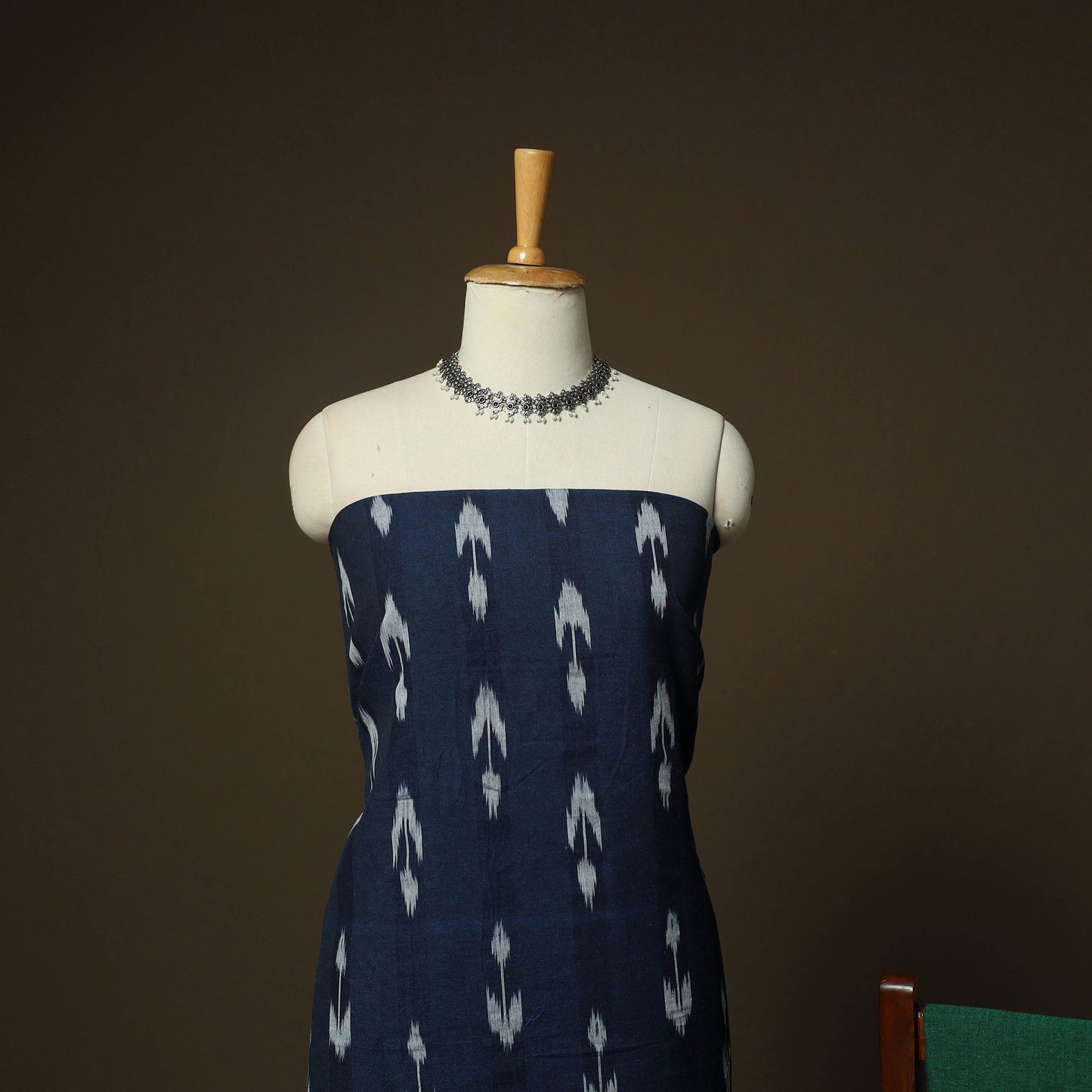 Blue - Pochampally Ikat Weave 3pc Cotton Unstitched Dress Material Suit Set 12