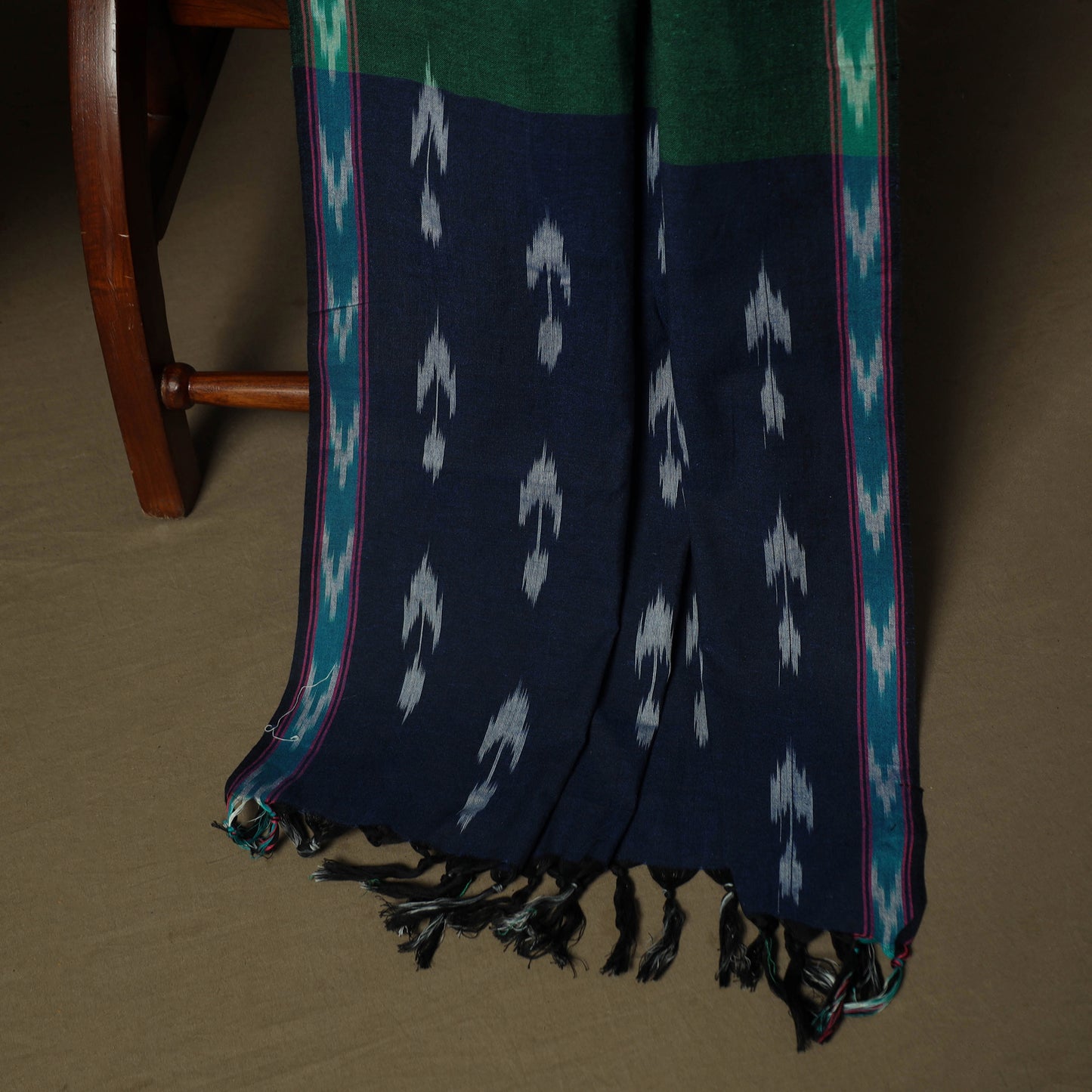 Blue - Pochampally Ikat Weave 3pc Cotton Unstitched Dress Material Suit Set 12