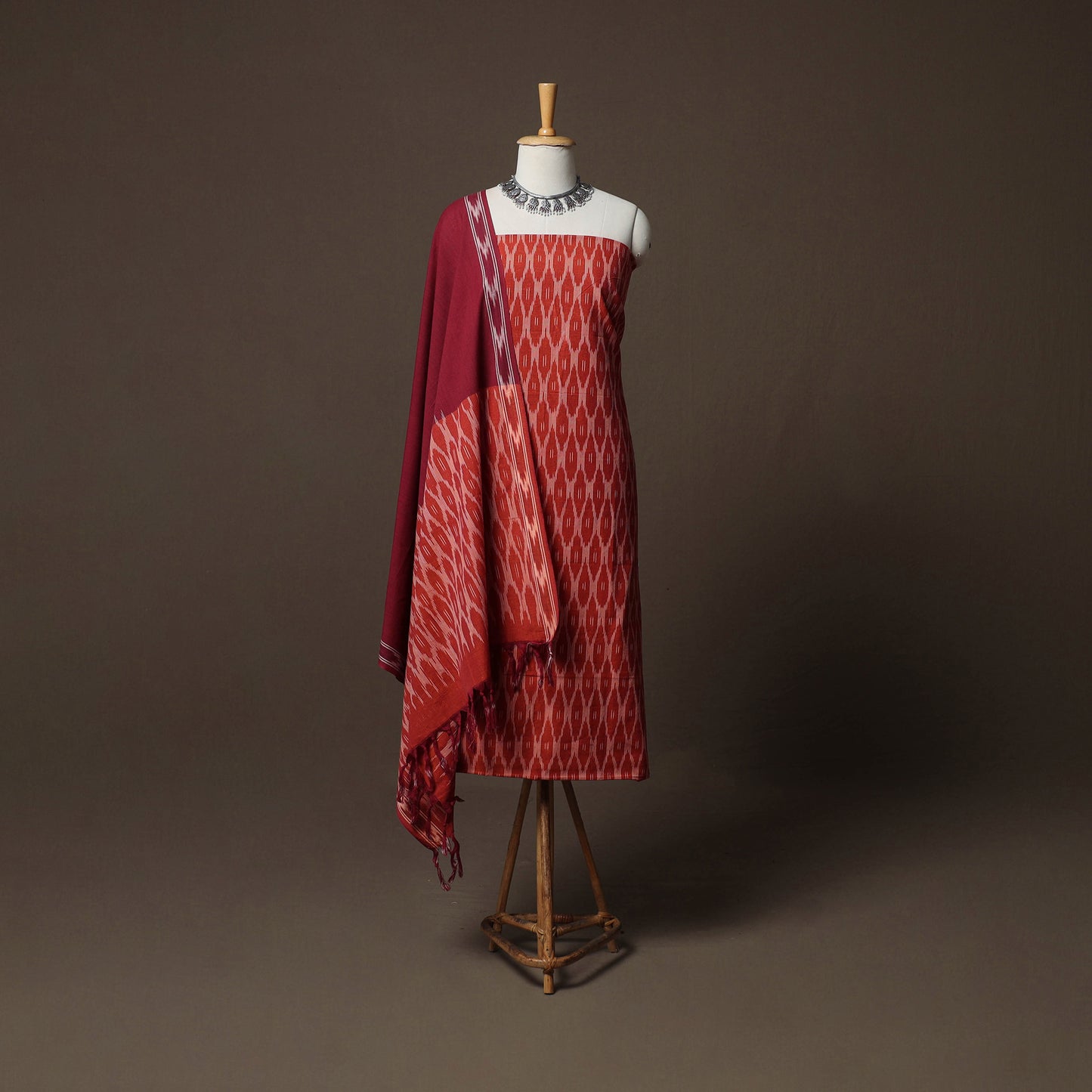 Pochampally Ikat Weave 3pc Cotton Unstitched Dress Material Suit Set 01