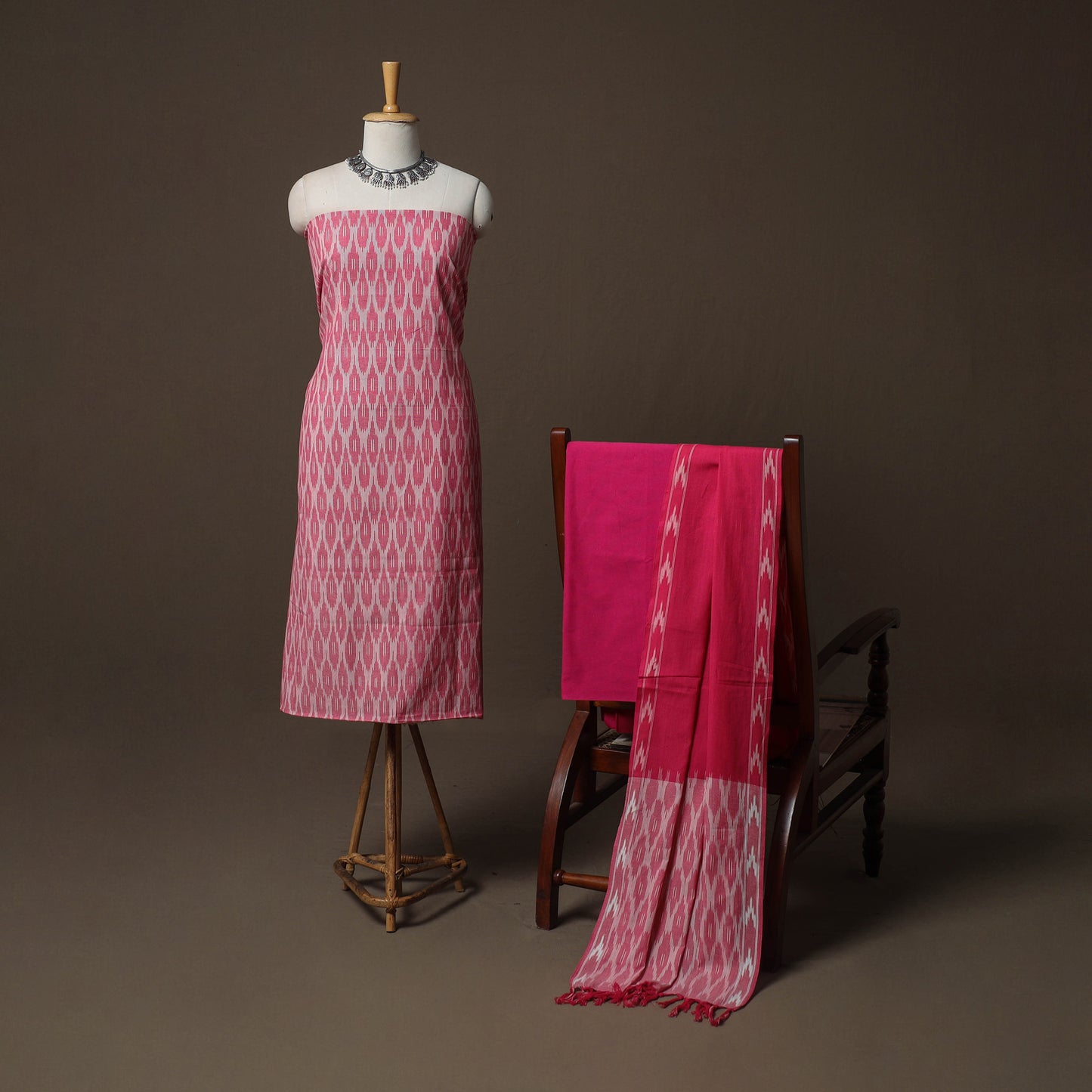 Pochampally Ikat Weave 3pc Cotton Unstitched Dress Material Suit Set 02