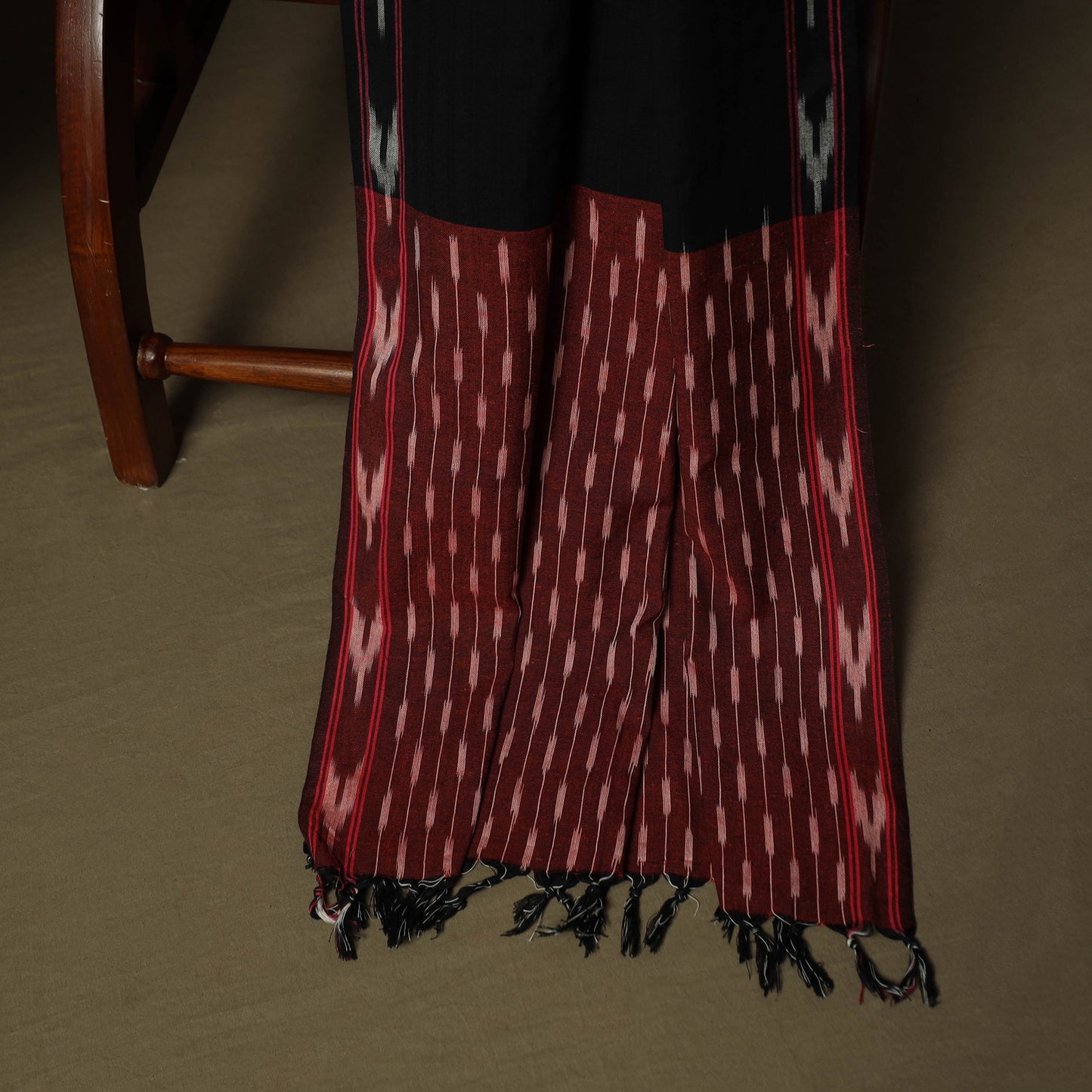 Maroon - Pochampally Ikat Weave 3pc Cotton Unstitched Dress Material Suit Set 14