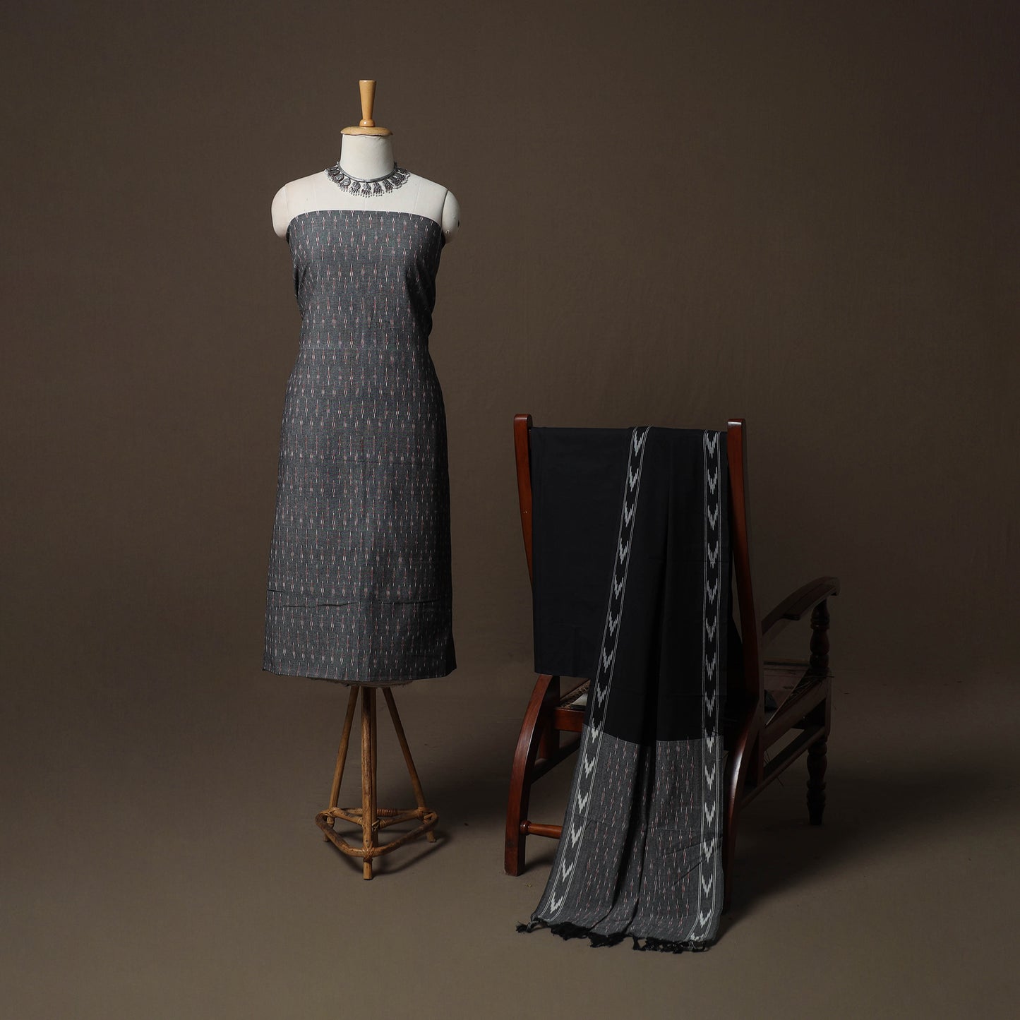 Pochampally Ikat Weave 3pc Cotton Unstitched Dress Material Suit Set 06