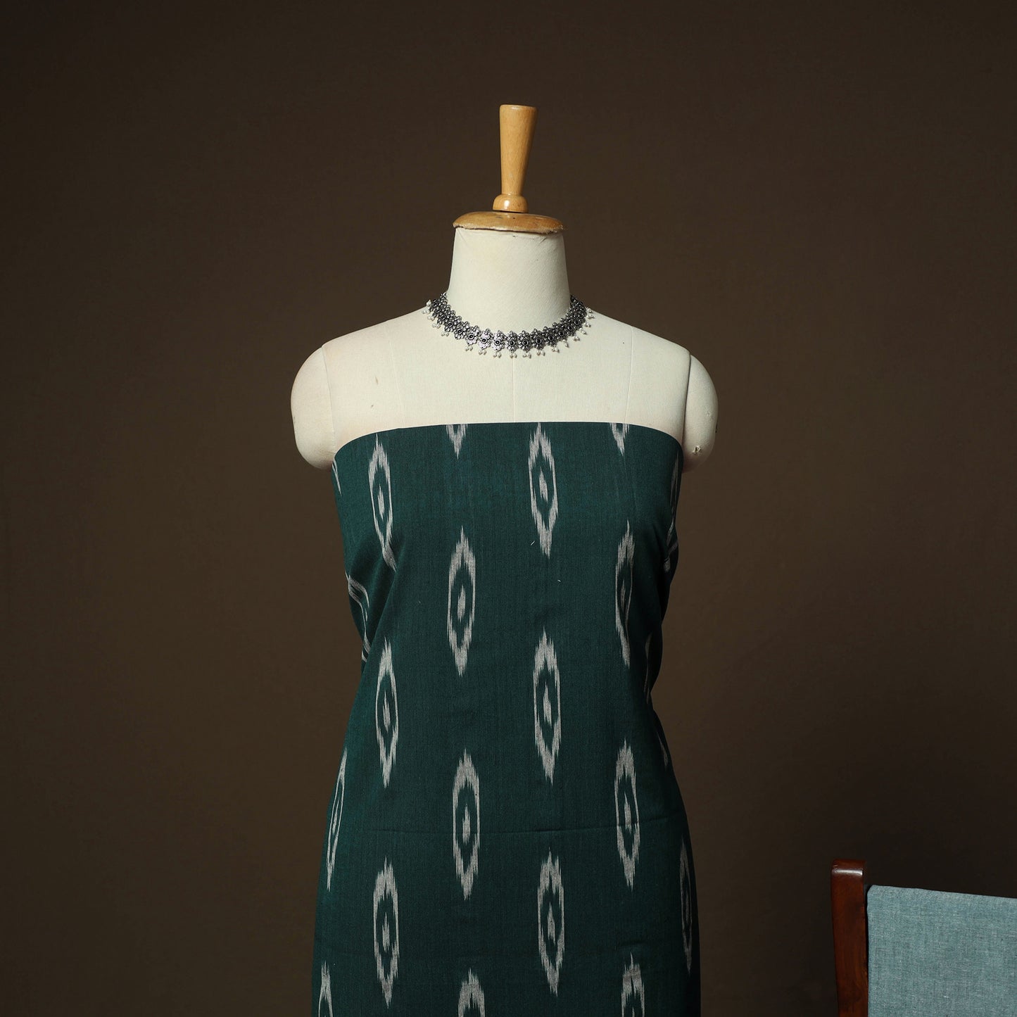 Green - Pochampally Ikat Weave 3pc Cotton Unstitched Dress Material Suit Set 19