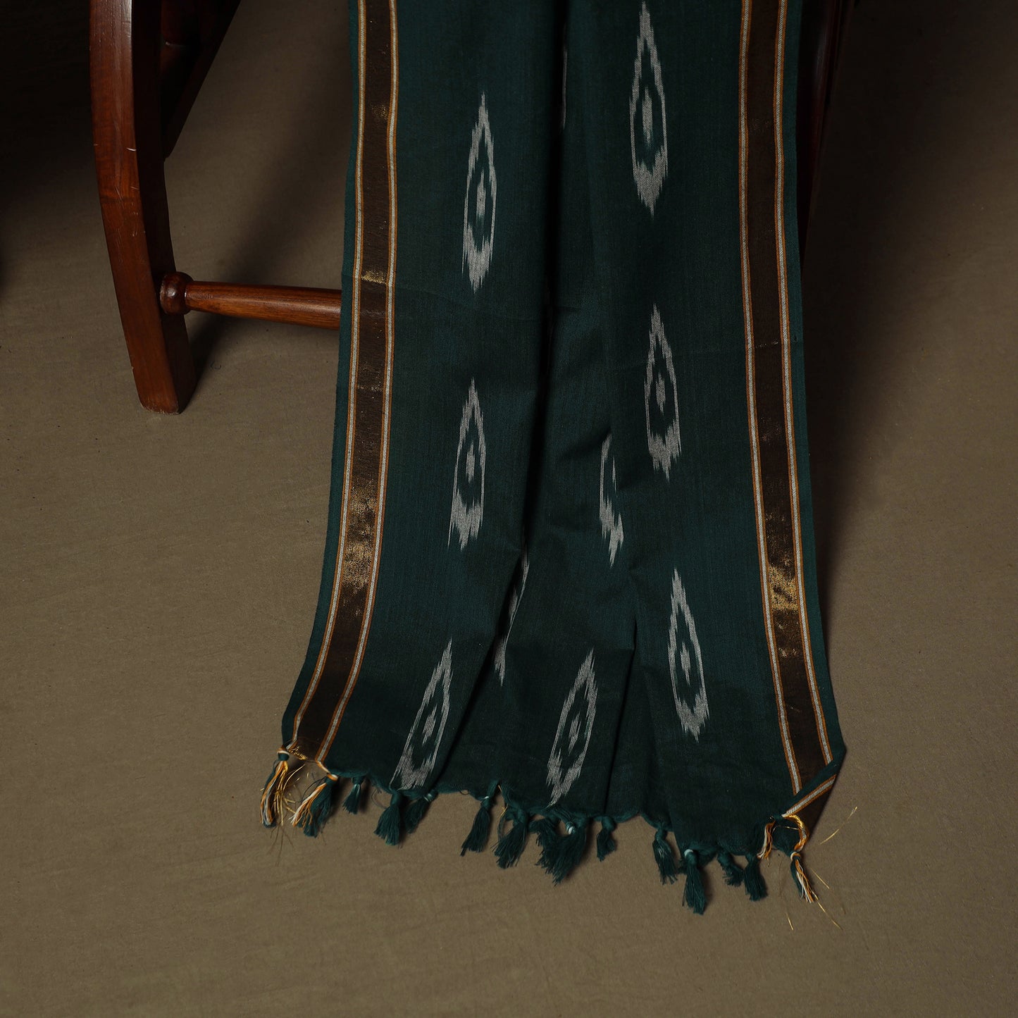 Green - Pochampally Ikat Weave 3pc Cotton Unstitched Dress Material Suit Set 19