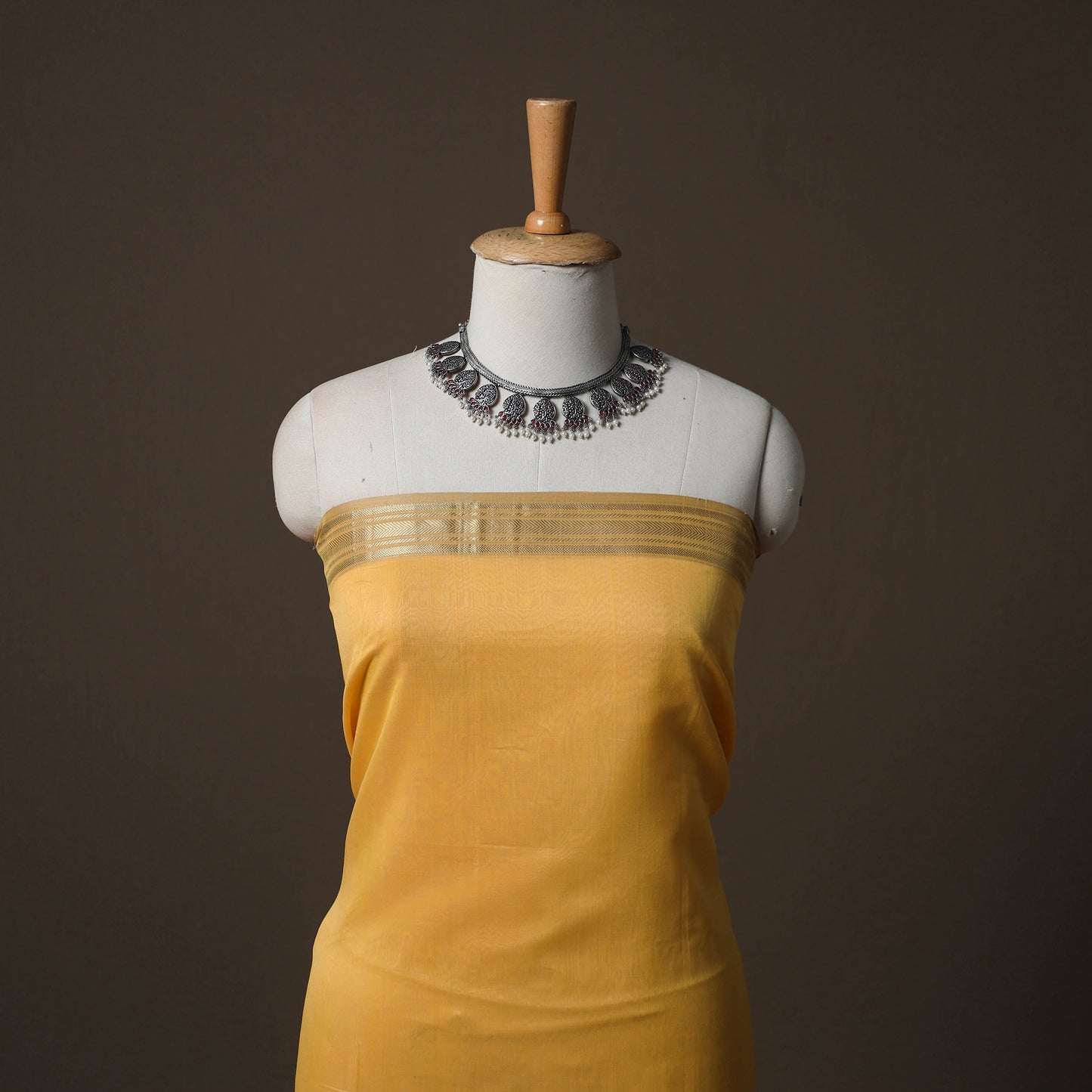 Orange - Yellow - 2pc Handloom Maheshwari Silk Unstitched Dress Material Kurta Set with Zari Border 01
