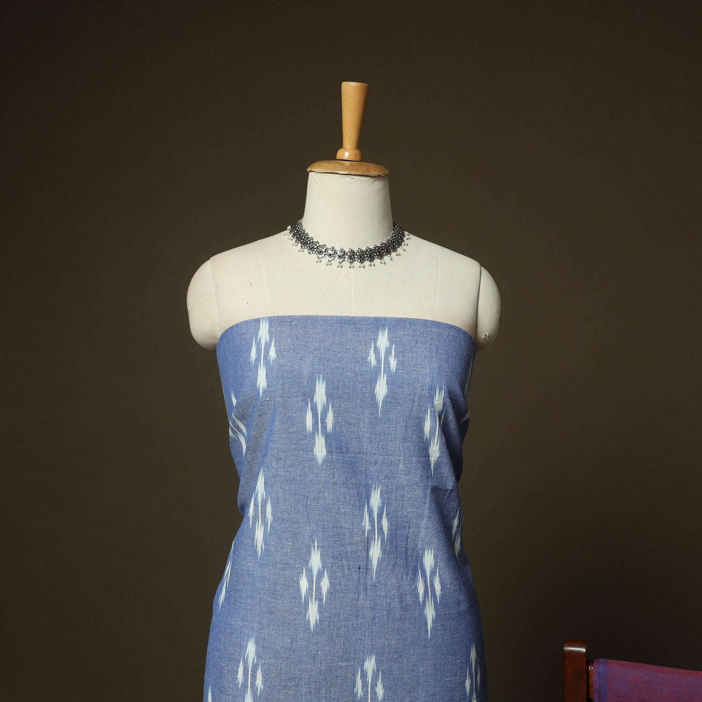 Blue - Pochampally Ikat Weave 3pc Cotton Unstitched Dress Material Suit Set 22