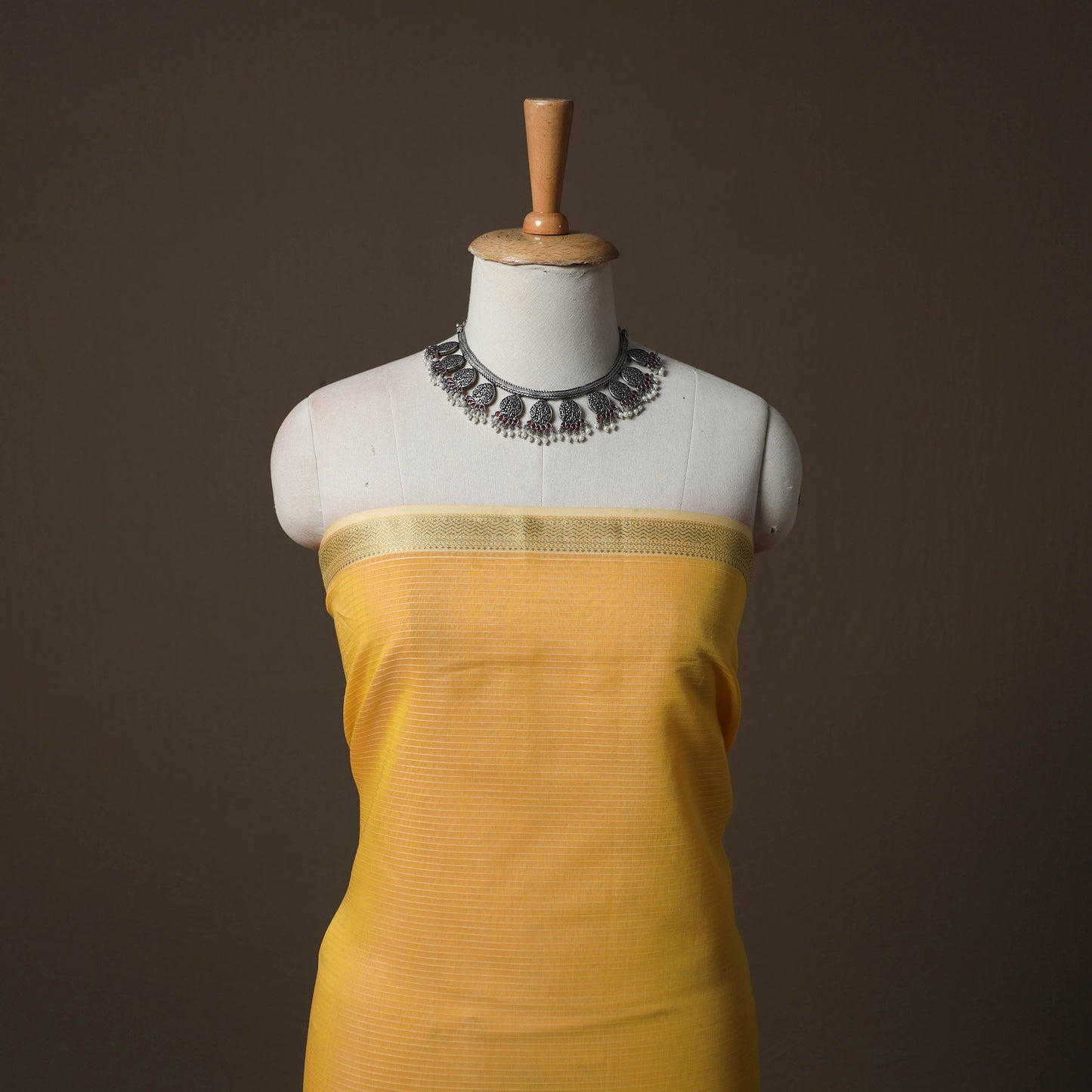 Yellow - 2pc Handloom Maheshwari Silk Unstitched Dress Material Kurta Set 10