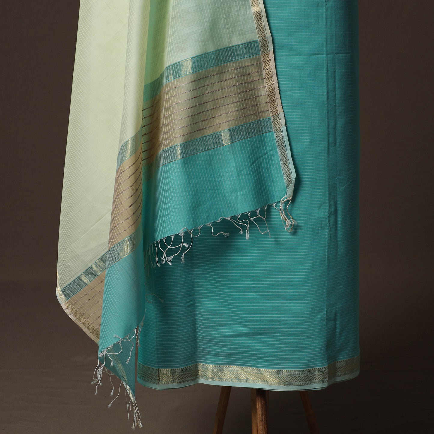 Blue - 2pc Handloom Maheshwari Silk Unstitched Dress Material Kurta Set 12