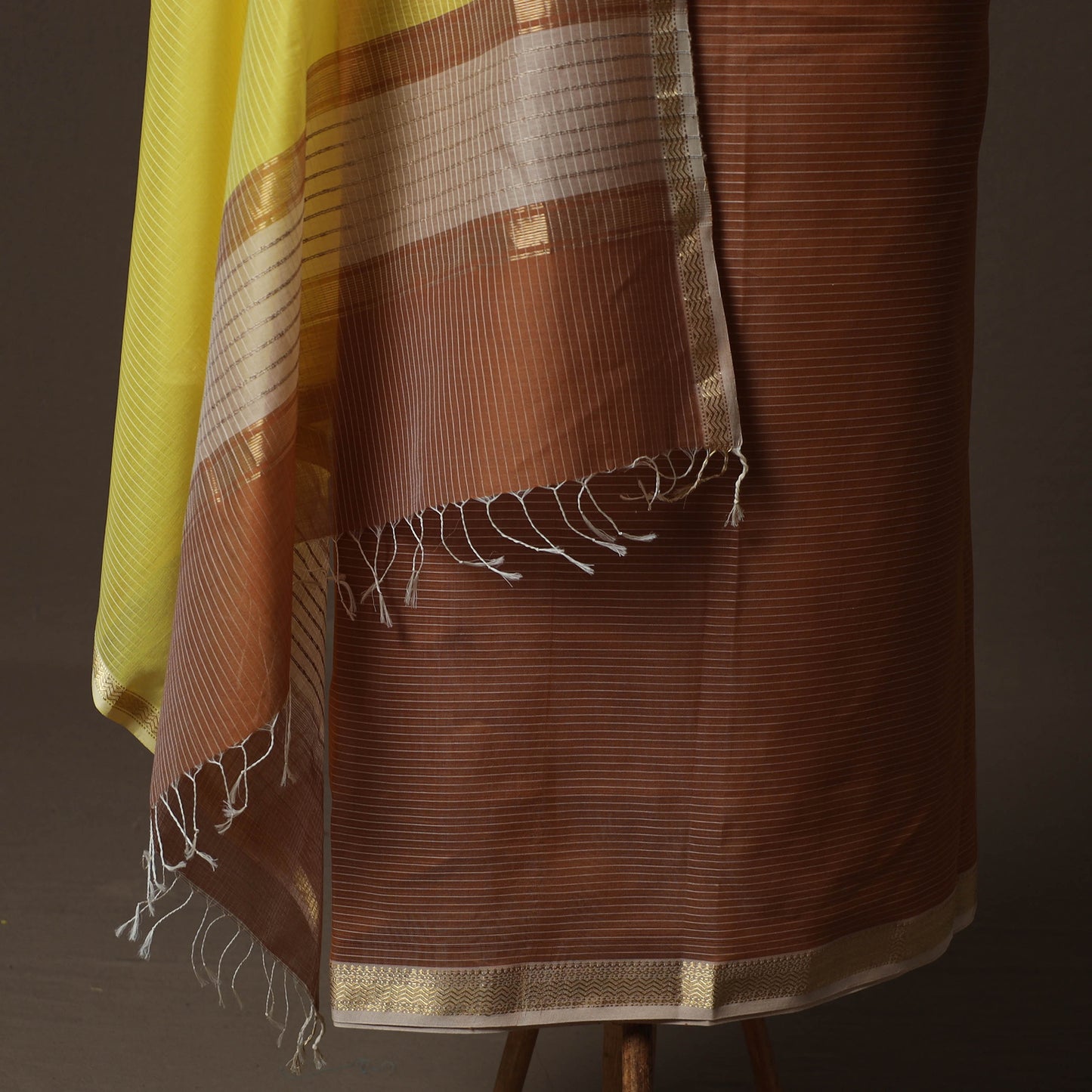 Brown - 2pc Handloom Maheshwari Silk Unstitched Dress Material Kurta Set 15