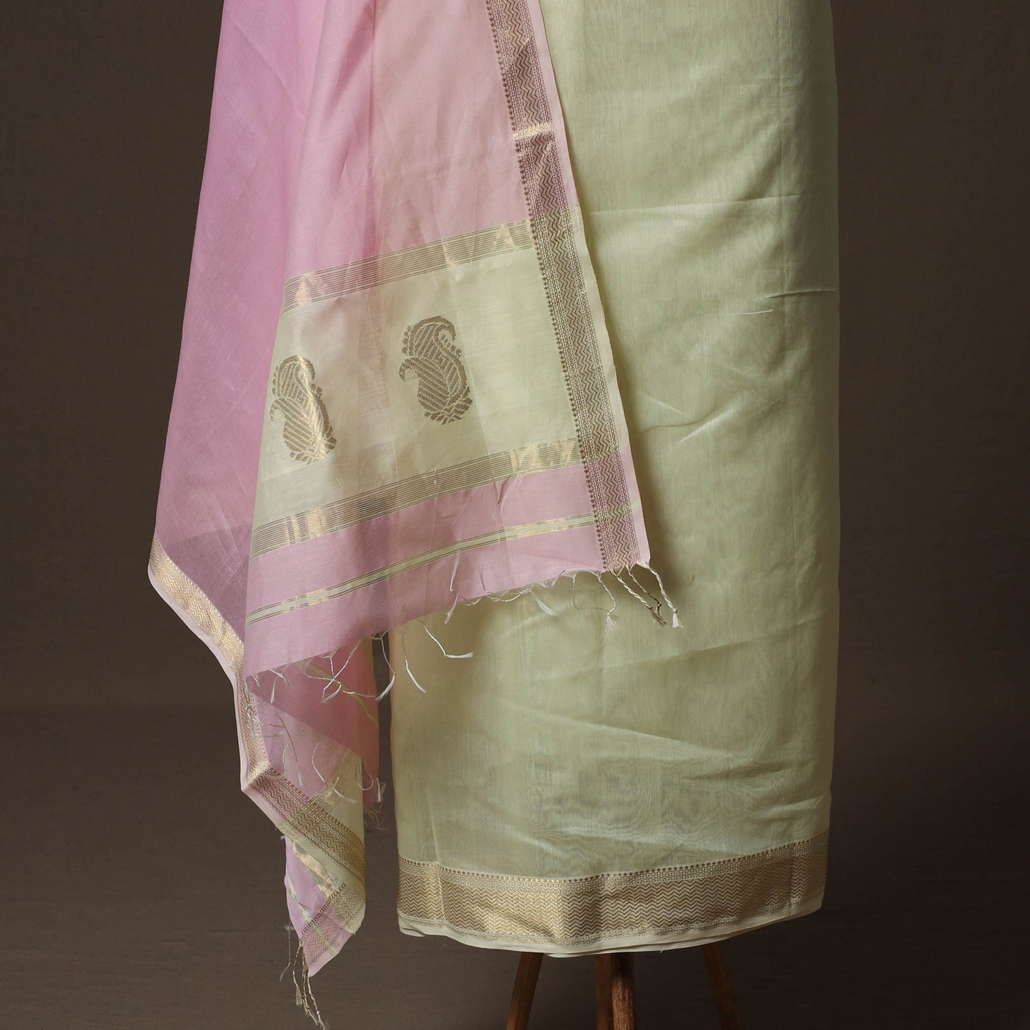 Yellow - 2pc Handloom Maheshwari Silk Unstitched Dress Material Kurta Set with with Zari Border 16