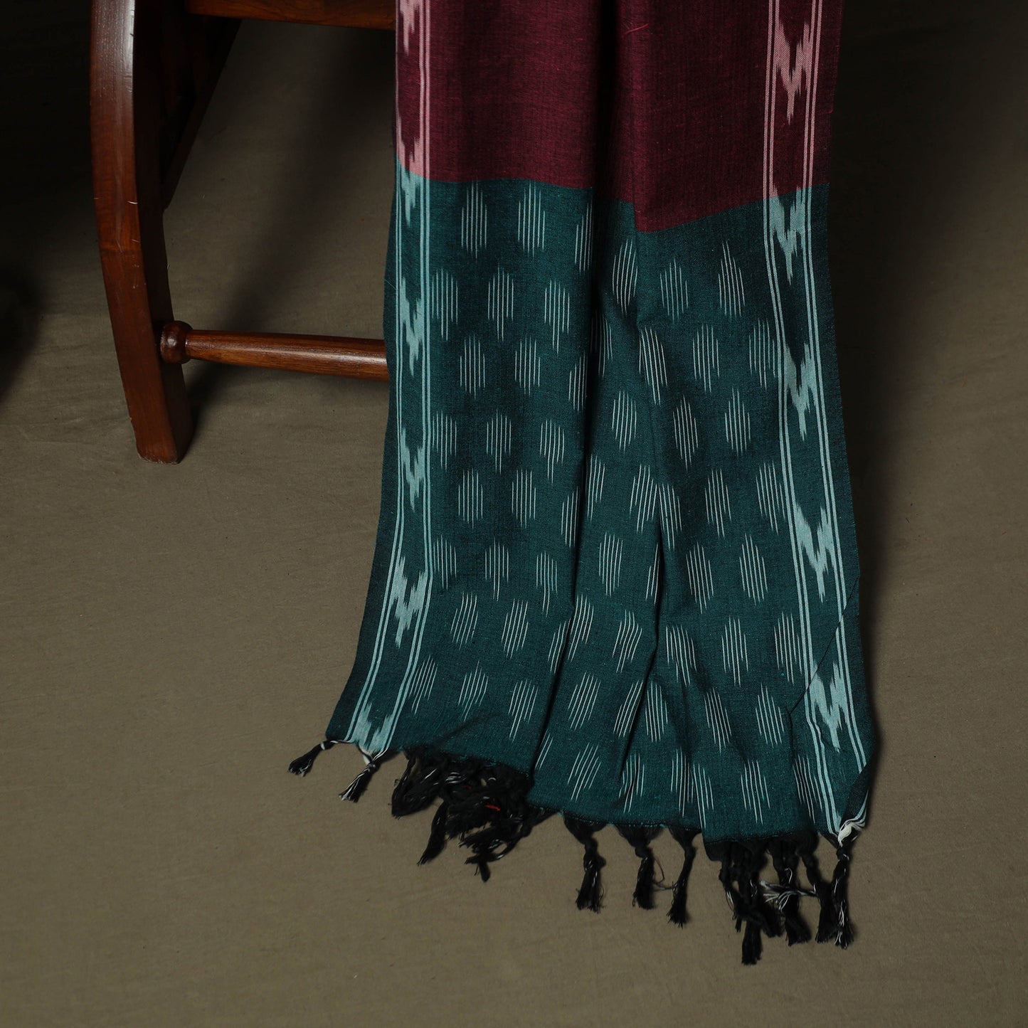 Green - Pochampally Ikat Weave 3pc Cotton Unstitched Dress Material Suit Set 31