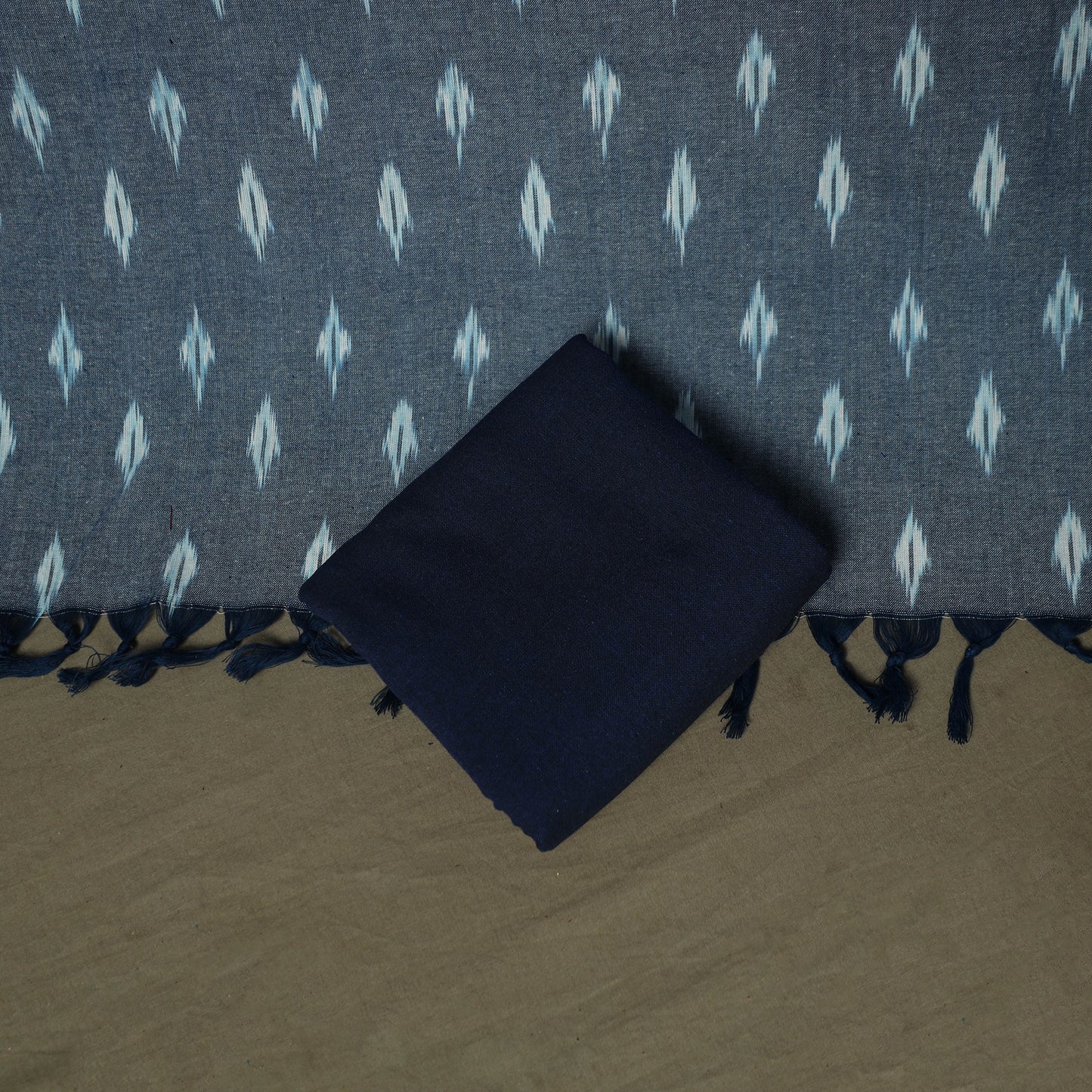 Grey - Pochampally Ikat Weave 3pc Cotton Unstitched Dress Material Suit Set 34