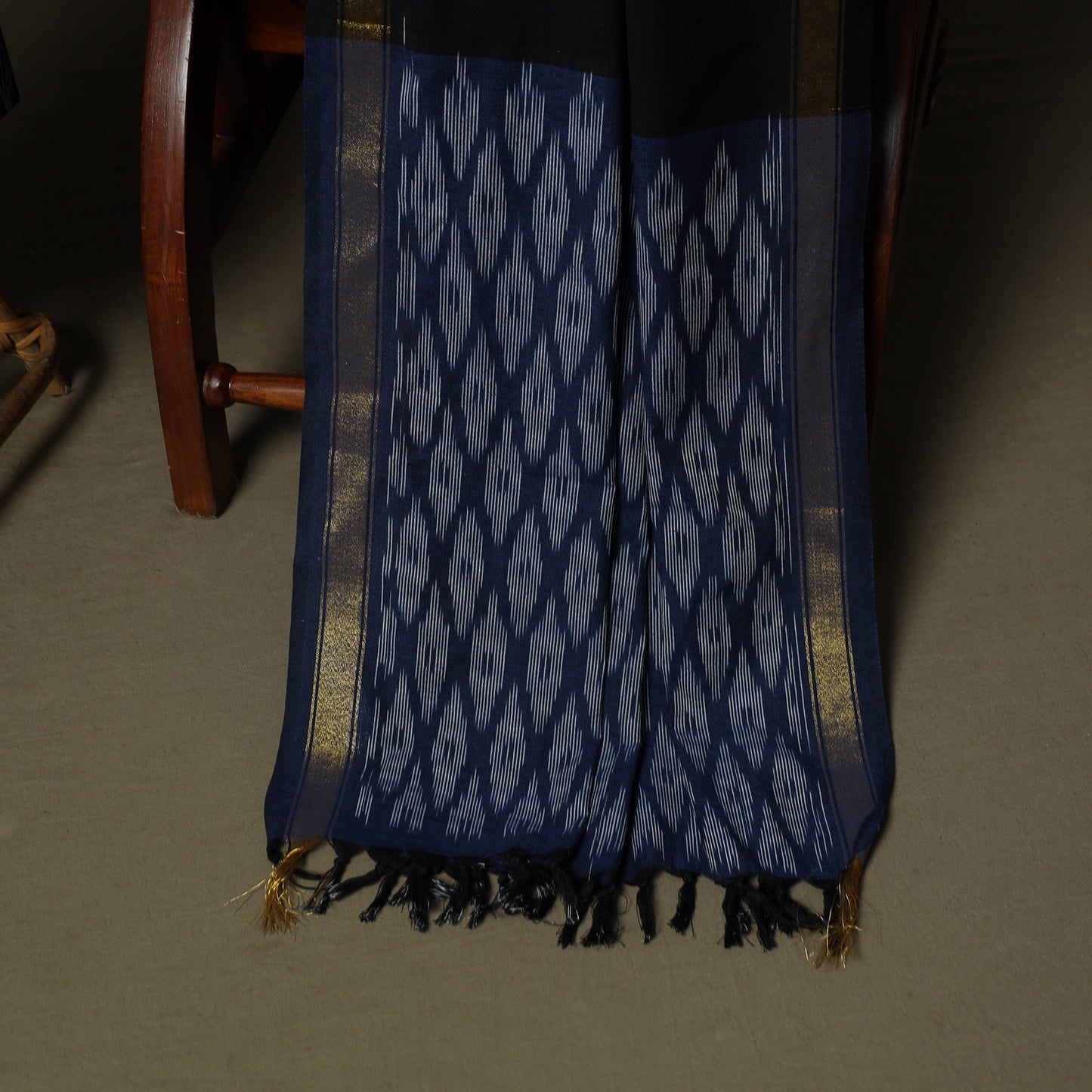Blue - Pochampally Ikat Weave 3pc Cotton Unstitched Dress Material Suit Set 35