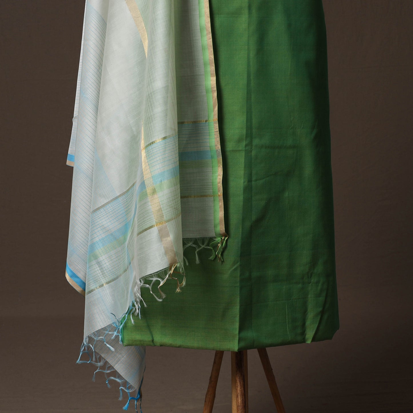 Green - 2pc Handloom Maheshwari Silk Unstitched Dress Material Kurta Set 24