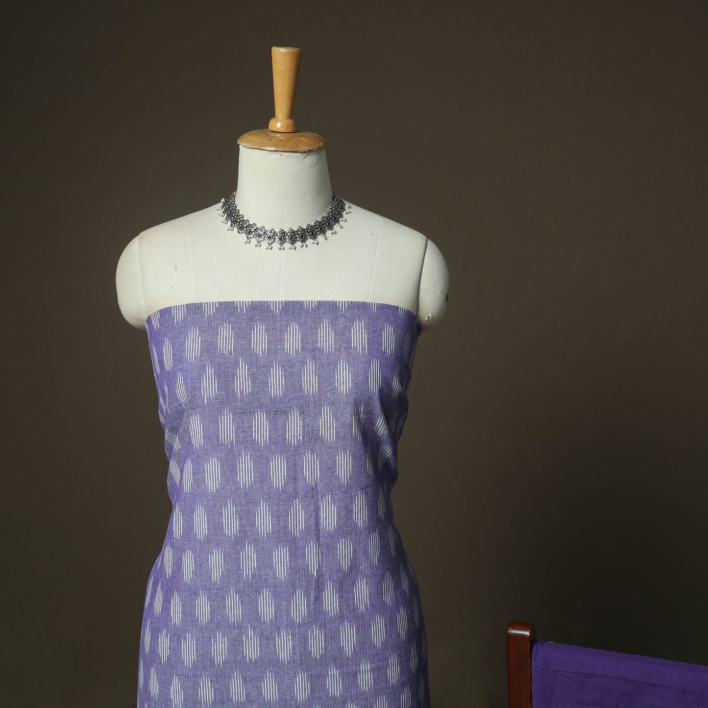 Purple - Pochampally Ikat Weave 3pc Cotton Unstitched Dress Material Suit Set 36