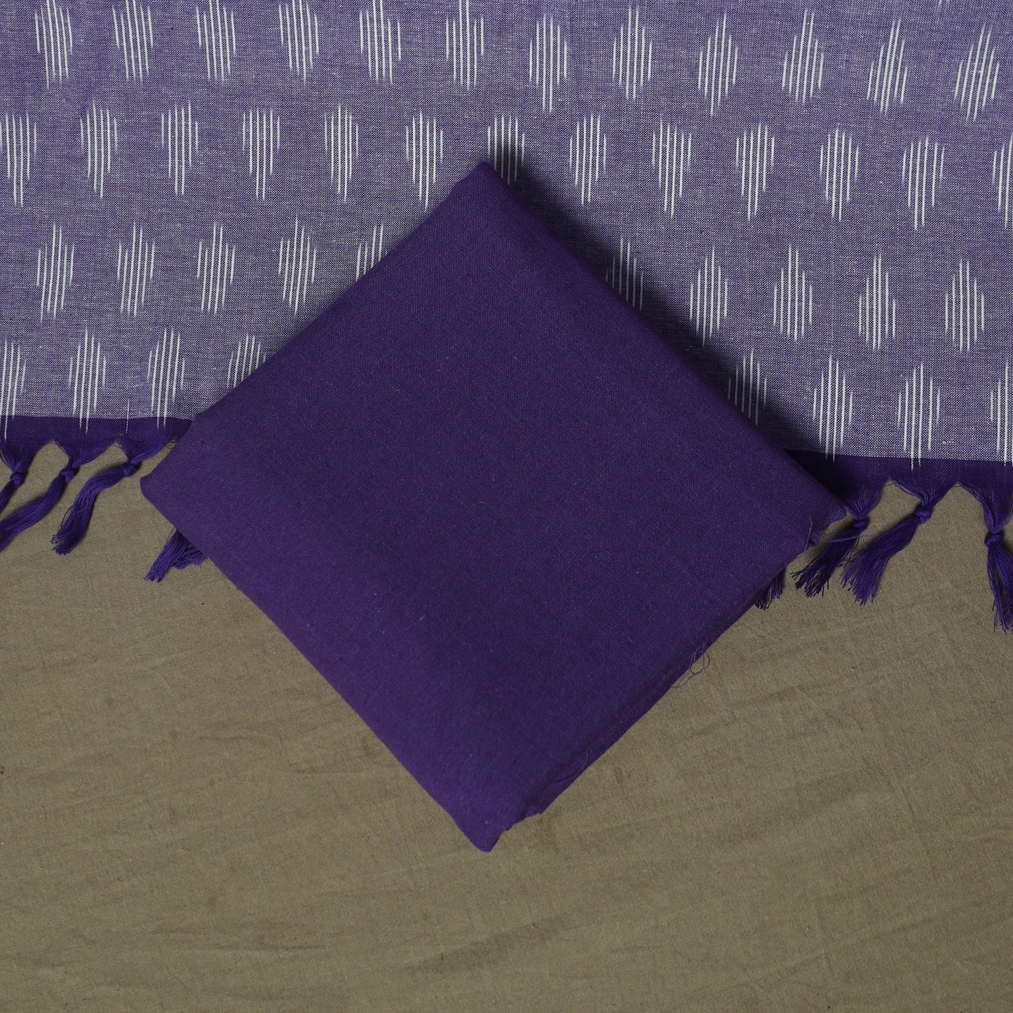 Purple - Pochampally Ikat Weave 3pc Cotton Unstitched Dress Material Suit Set 36