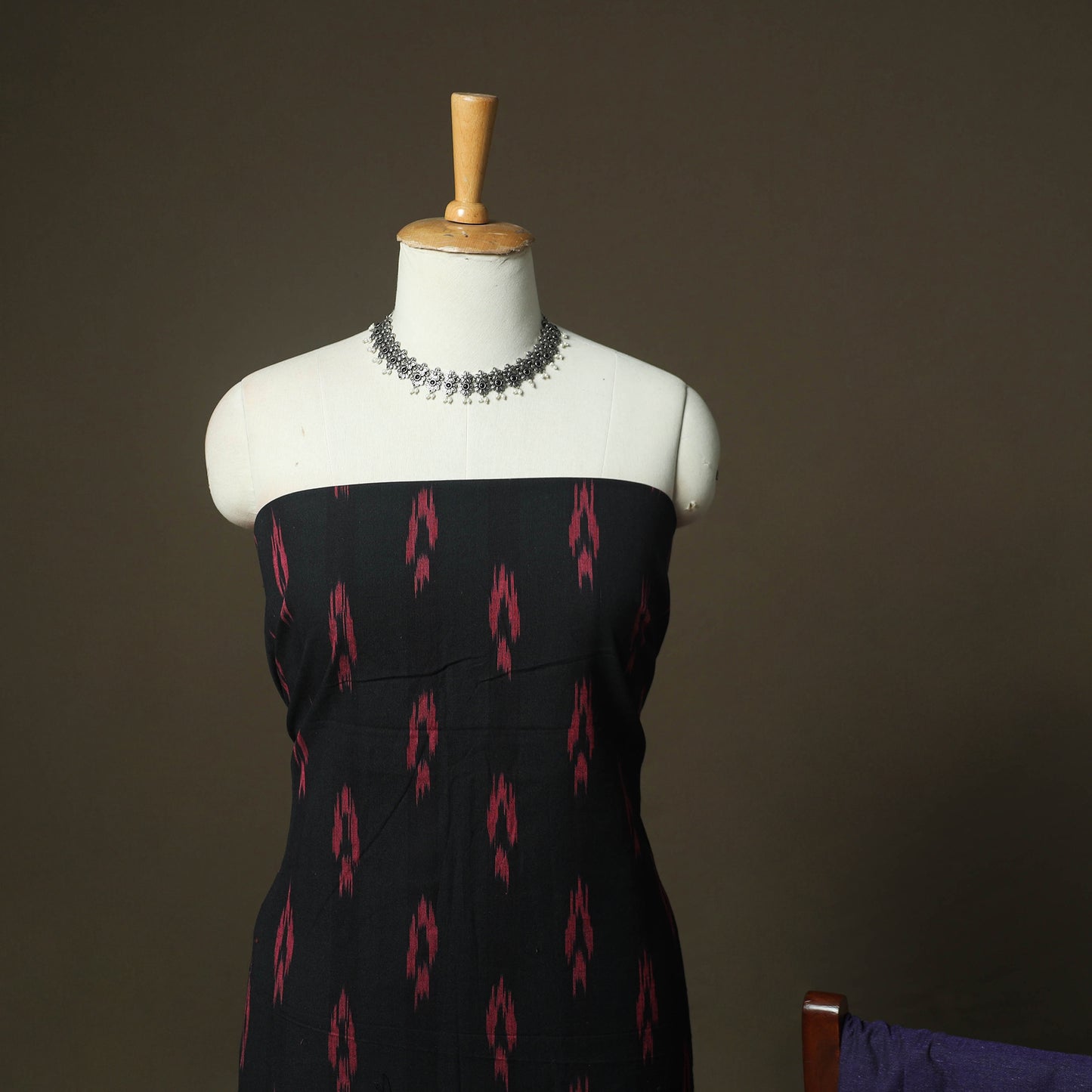 Black - Pochampally Ikat Weave 3pc Cotton Unstitched Dress Material Suit Set 38