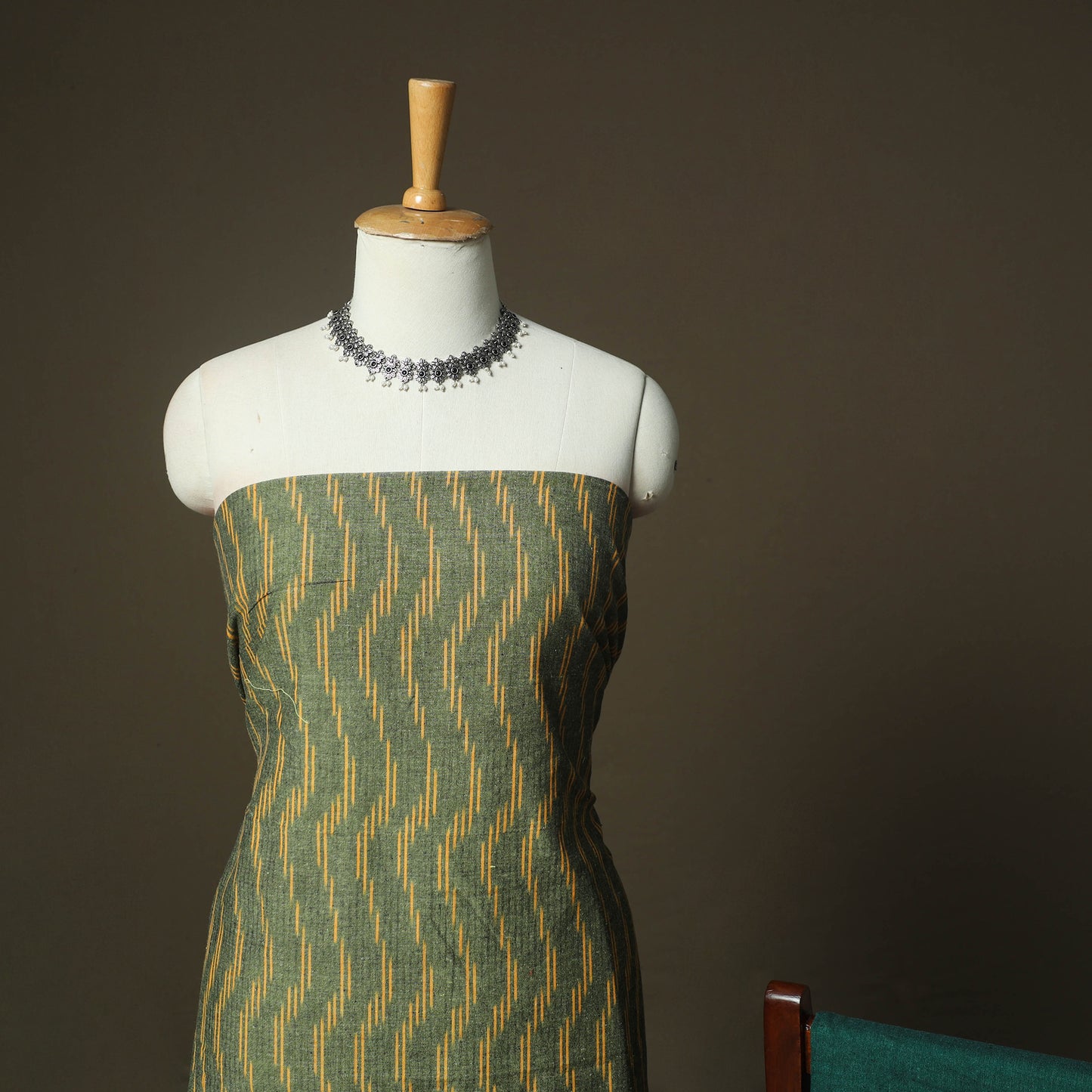 Green - Pochampally Ikat Weave 3pc Cotton Unstitched Dress Material Suit Set 39