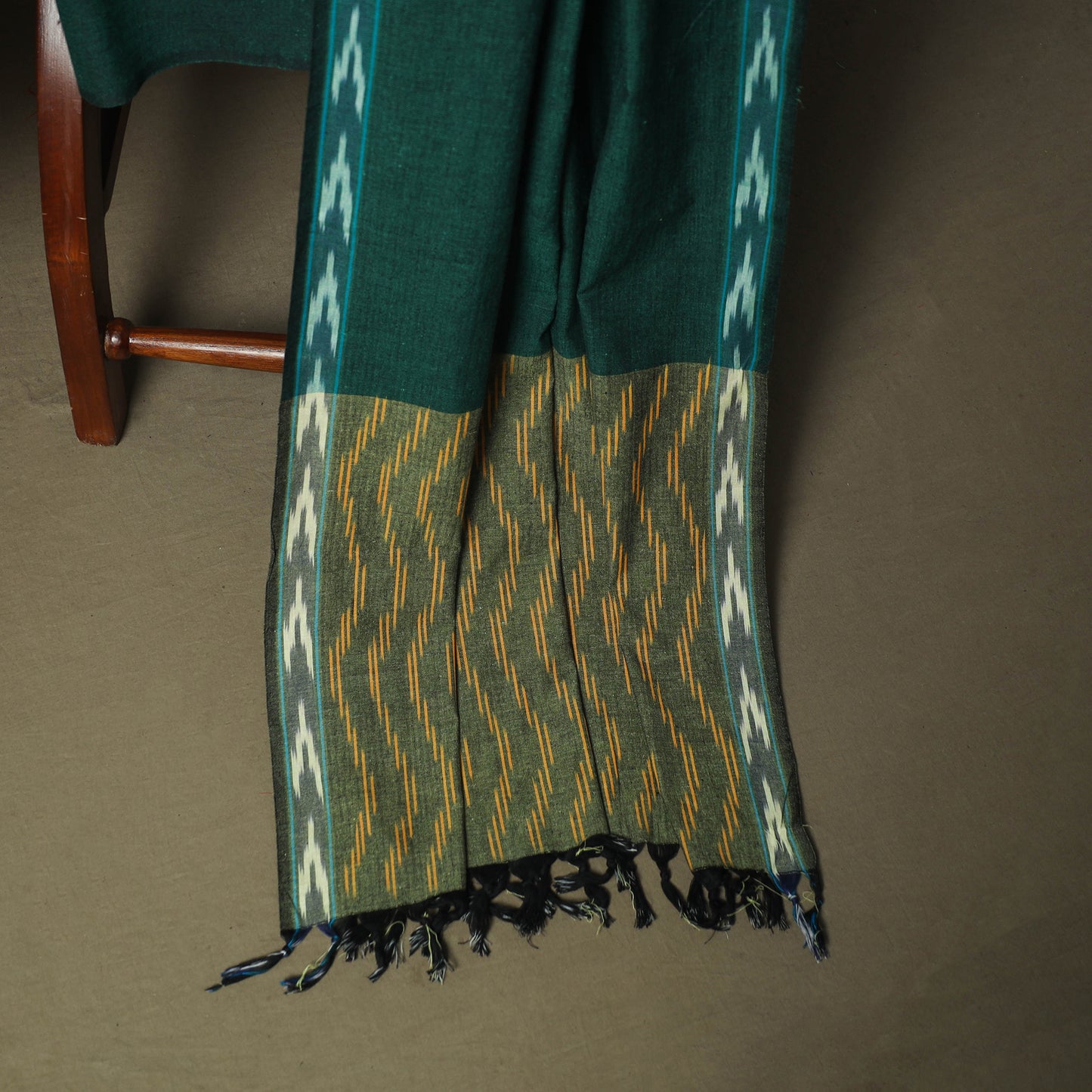 Green - Pochampally Ikat Weave 3pc Cotton Unstitched Dress Material Suit Set 39