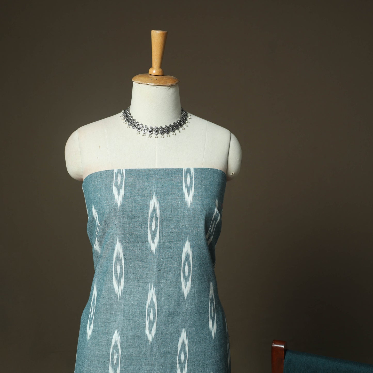 Green - Pochampally Ikat Weave 3pc Cotton Unstitched Dress Material Suit Set 40