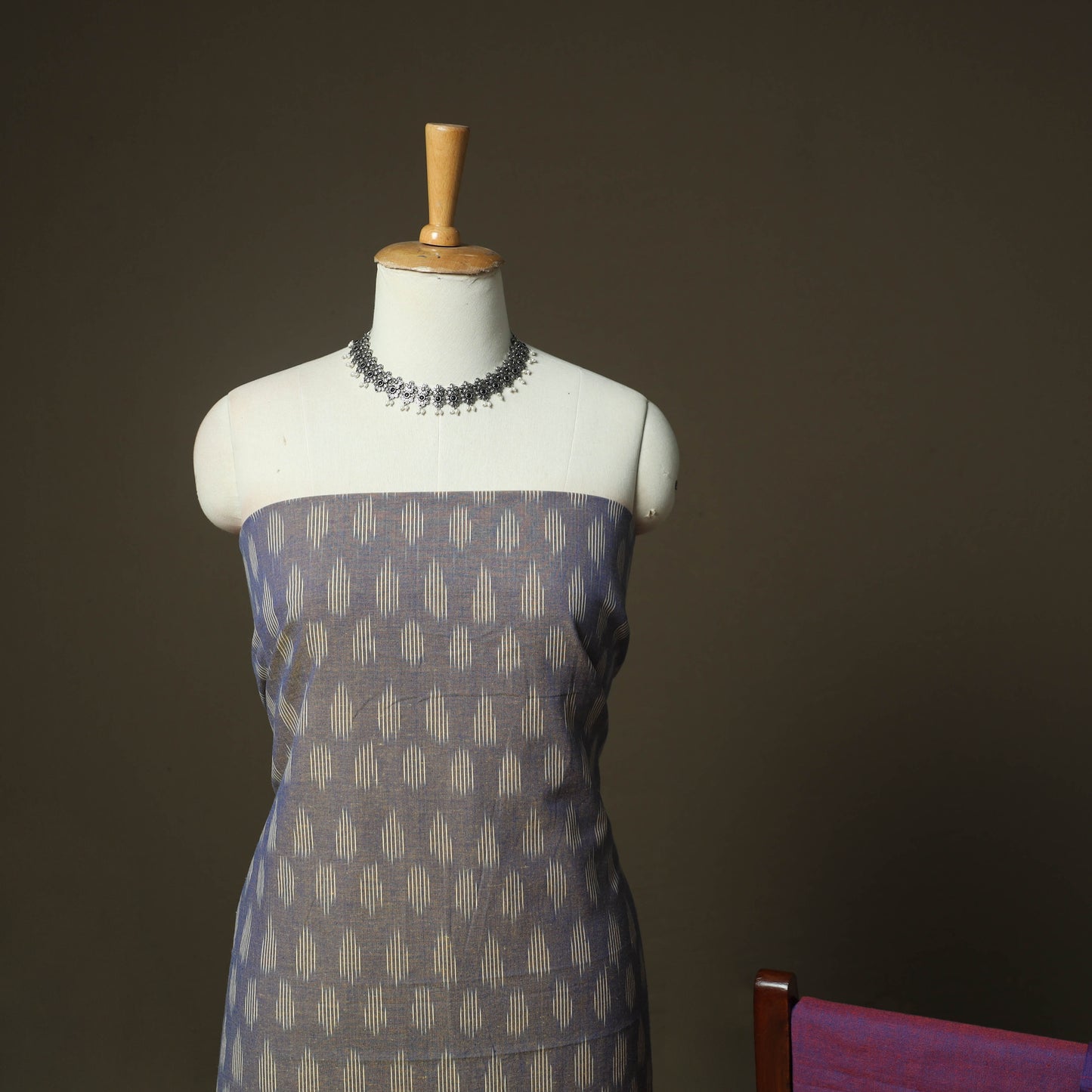 Grey - Pochampally Ikat Weave 3pc Cotton Unstitched Dress Material Suit Set 41