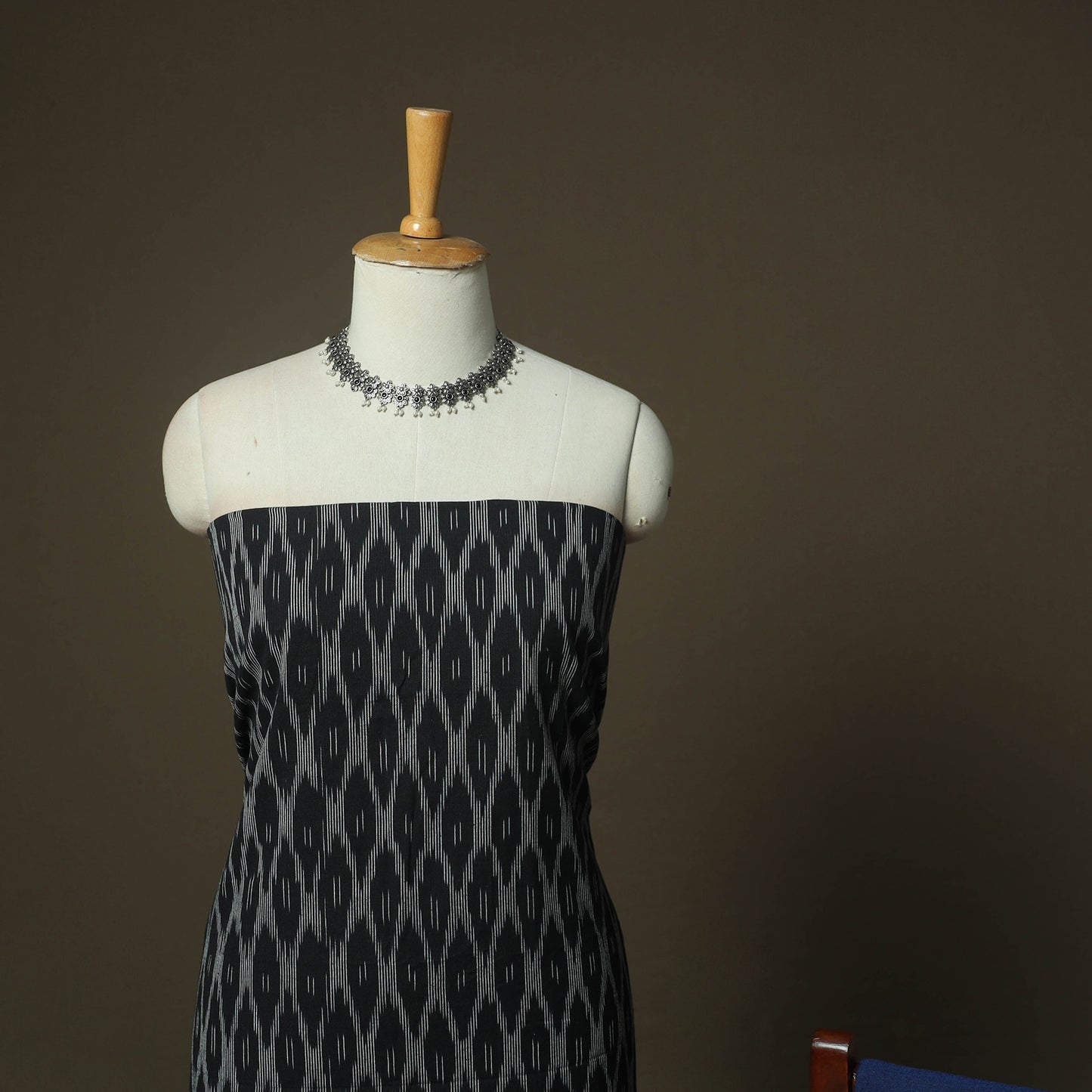 Black - Pochampally Ikat Weave 3pc Cotton Unstitched Dress Material Suit Set 44